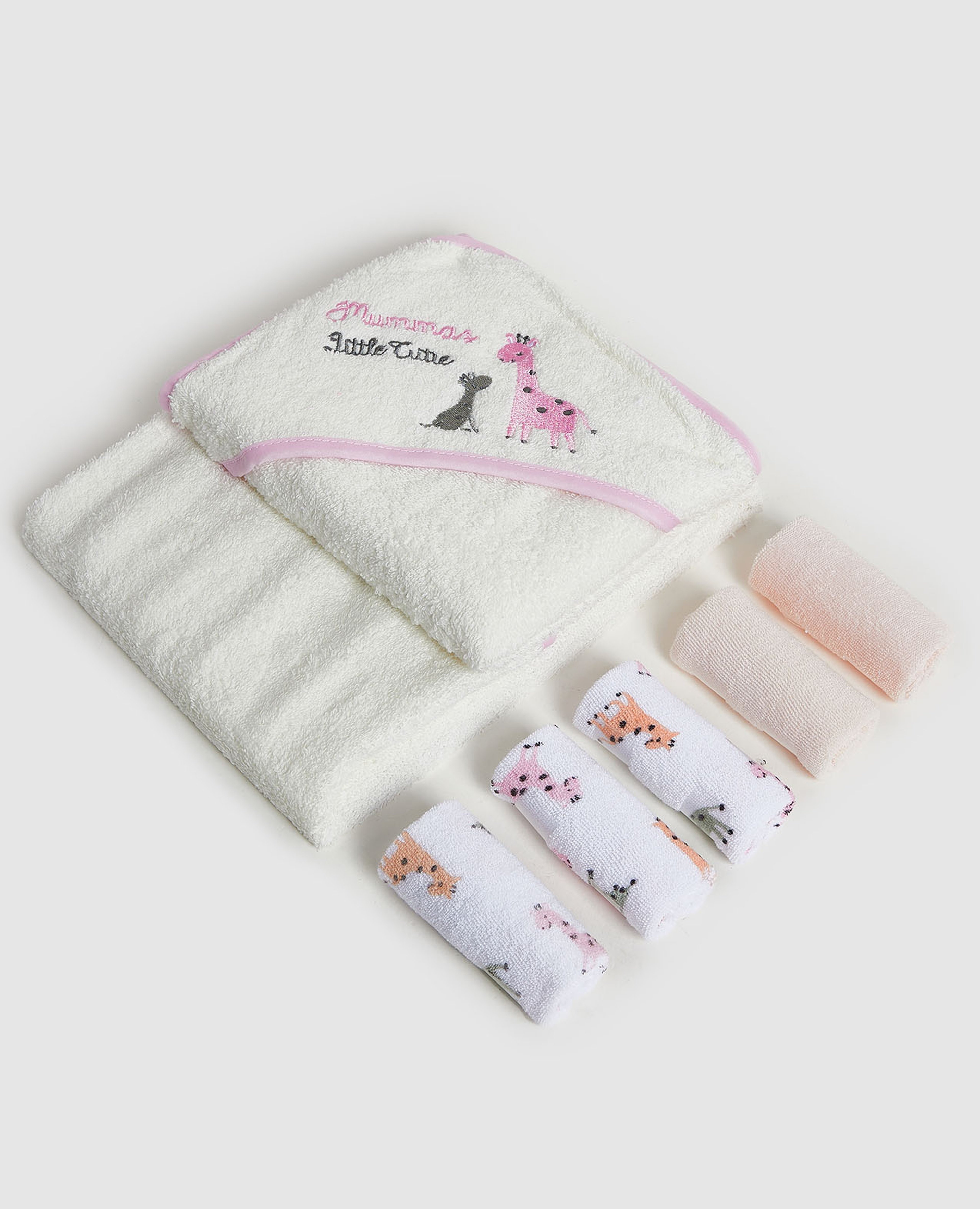 Hooded Towel and 5 Wash Cloth Set