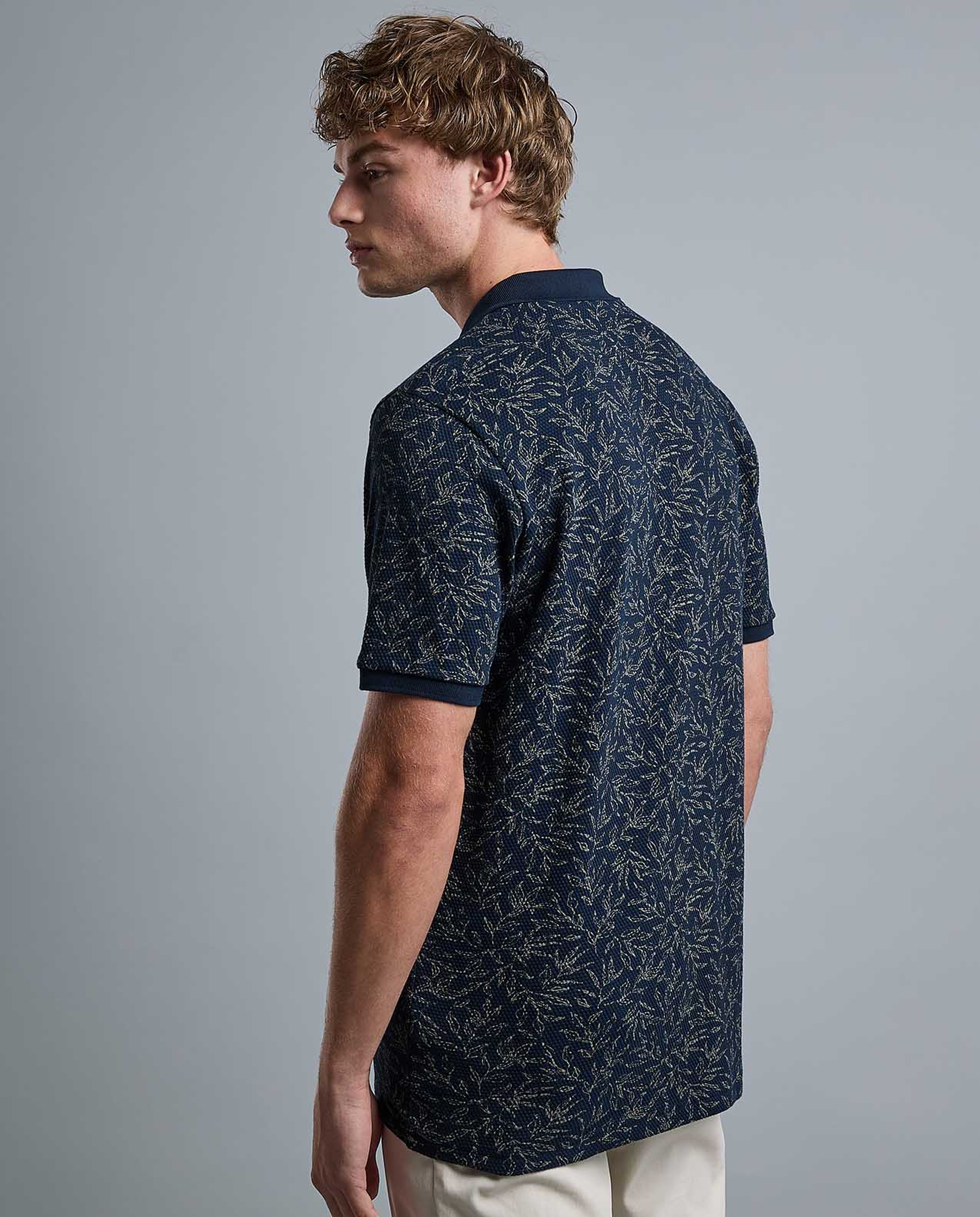 Patterned Polo T-Shirt with Shirt Collar and Short Sleeves