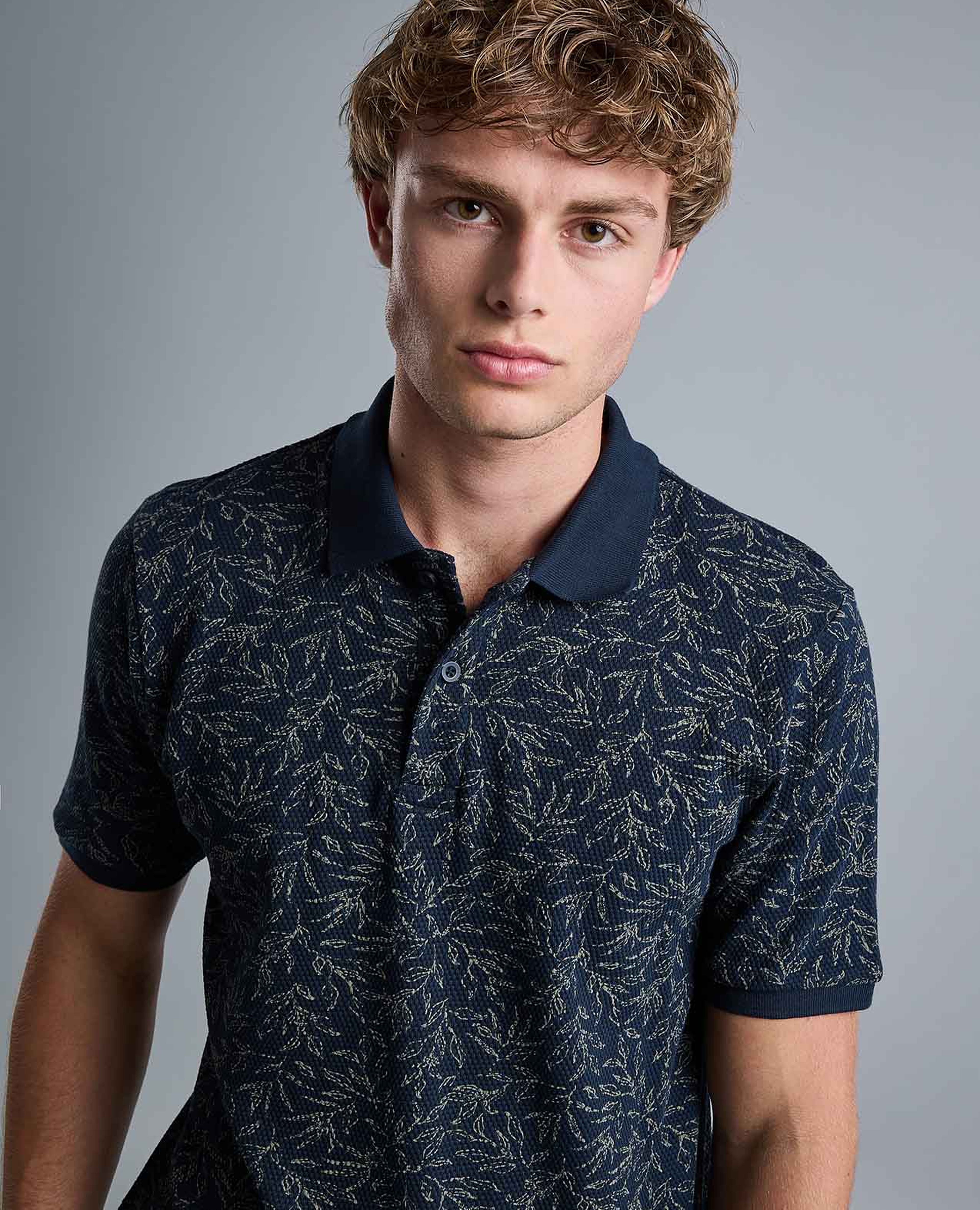 Patterned Polo T-Shirt with Shirt Collar and Short Sleeves