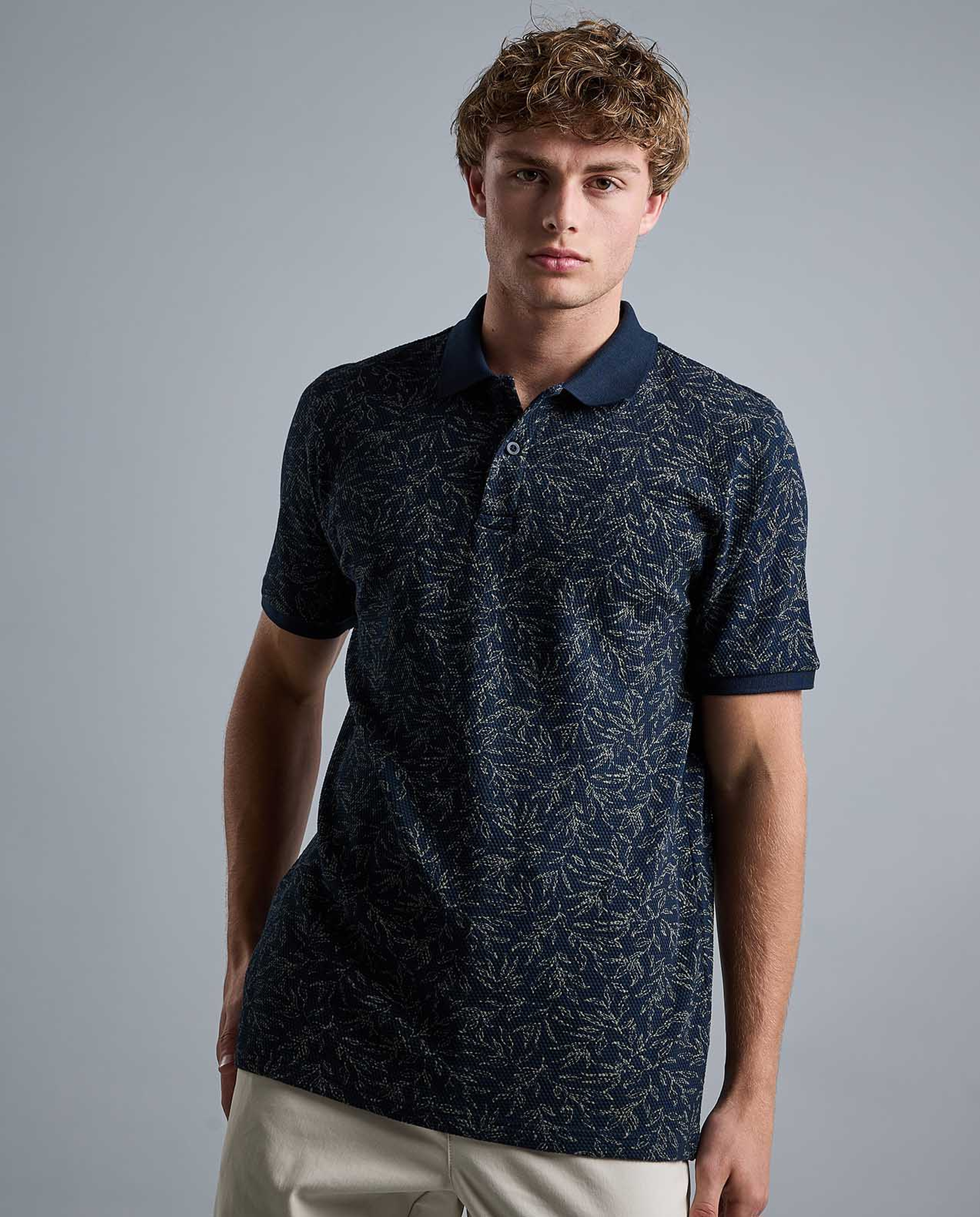 Patterned Polo T-Shirt with Shirt Collar and Short Sleeves