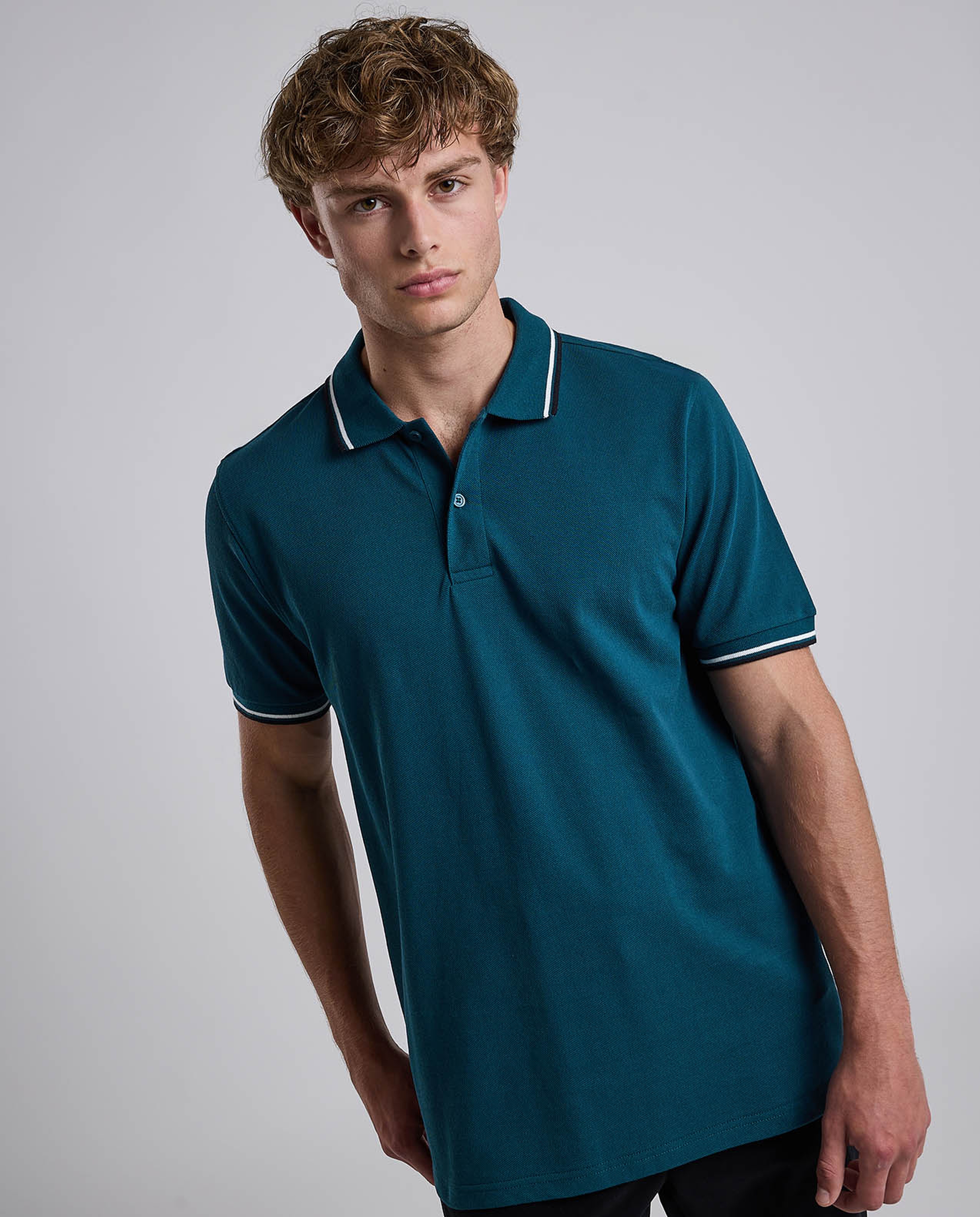 Contrast Trim Polo T-Shirt with Shirt Collar and Short Sleeves