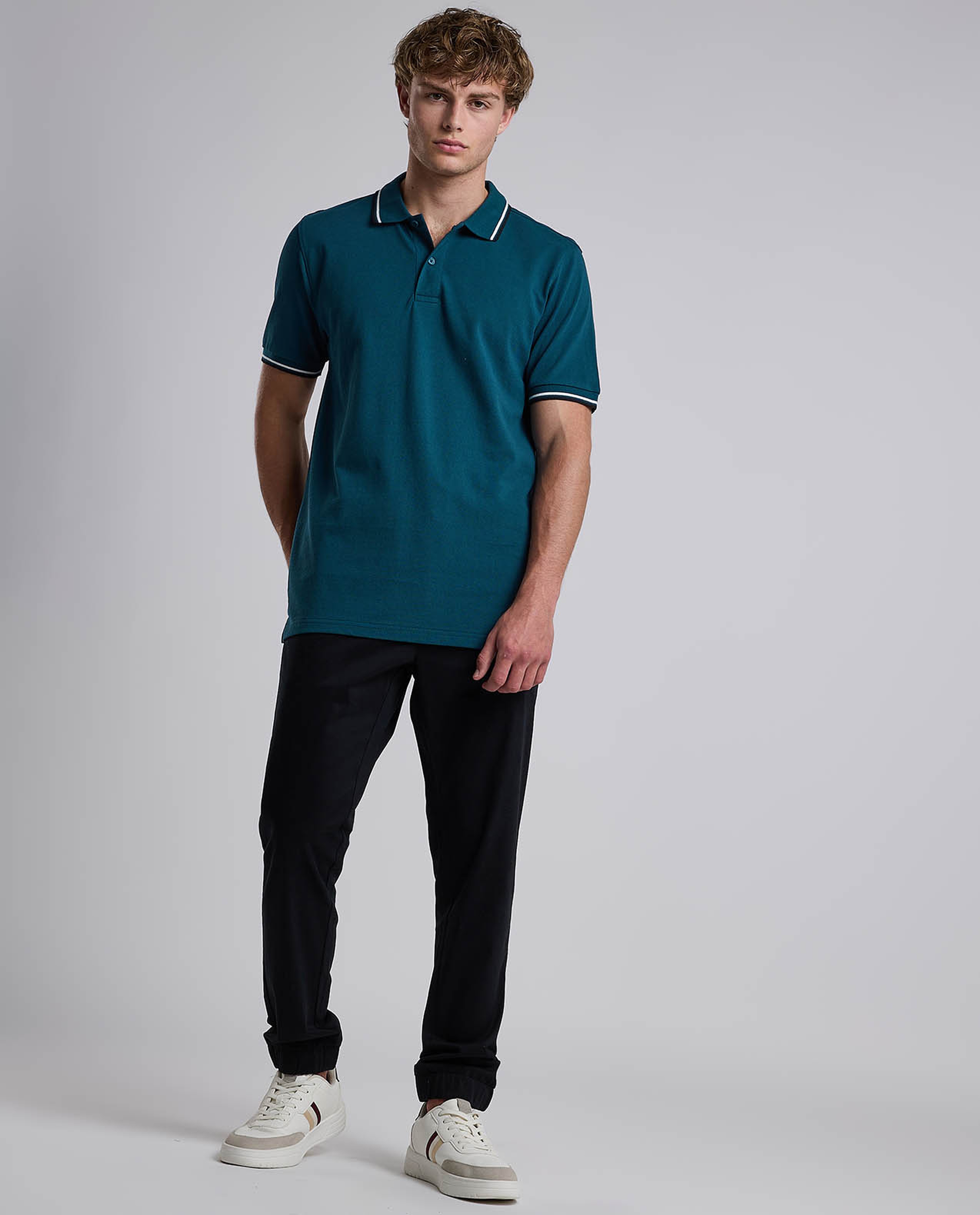 Contrast Trim Polo T-Shirt with Shirt Collar and Short Sleeves