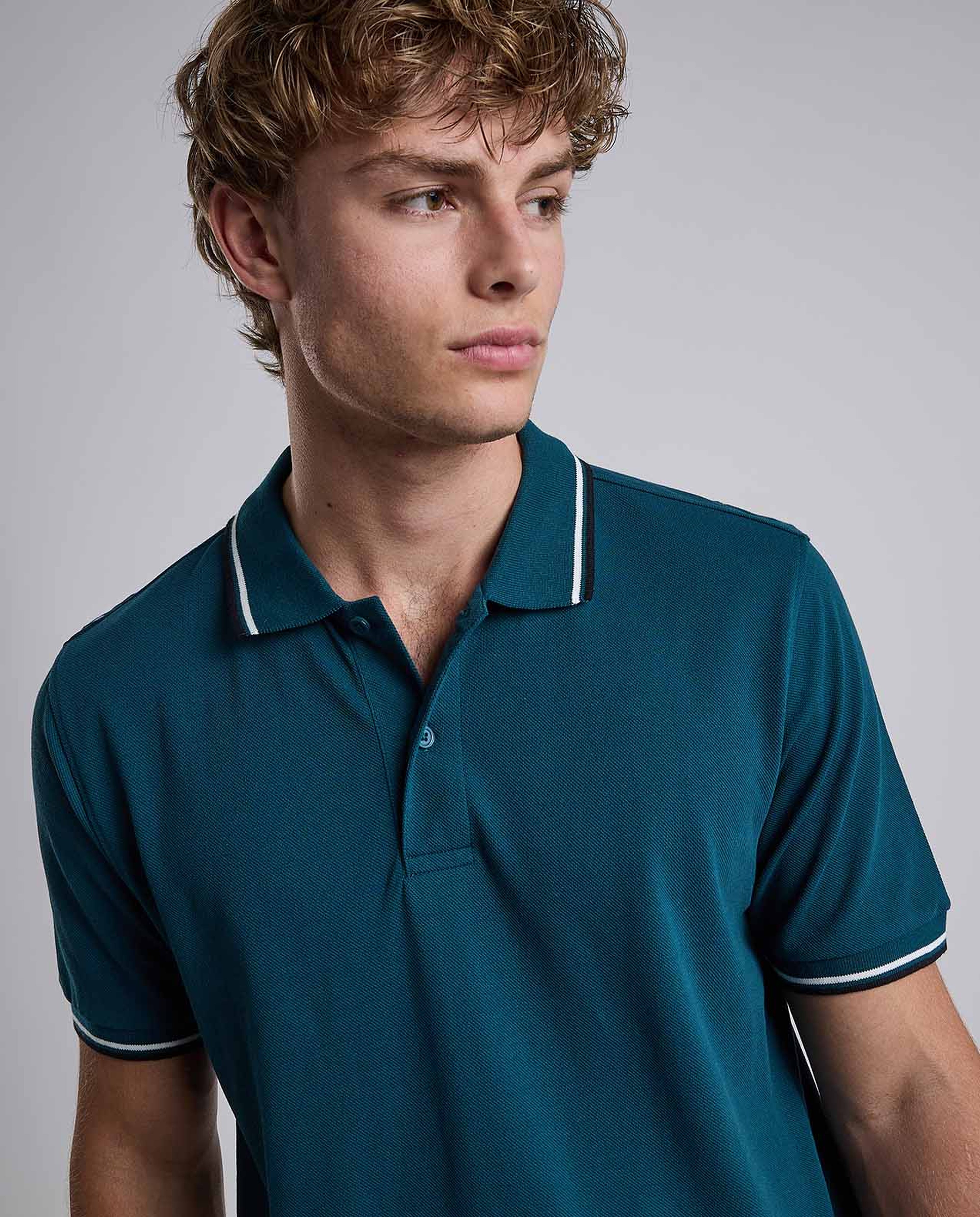Contrast Trim Polo T-Shirt with Shirt Collar and Short Sleeves