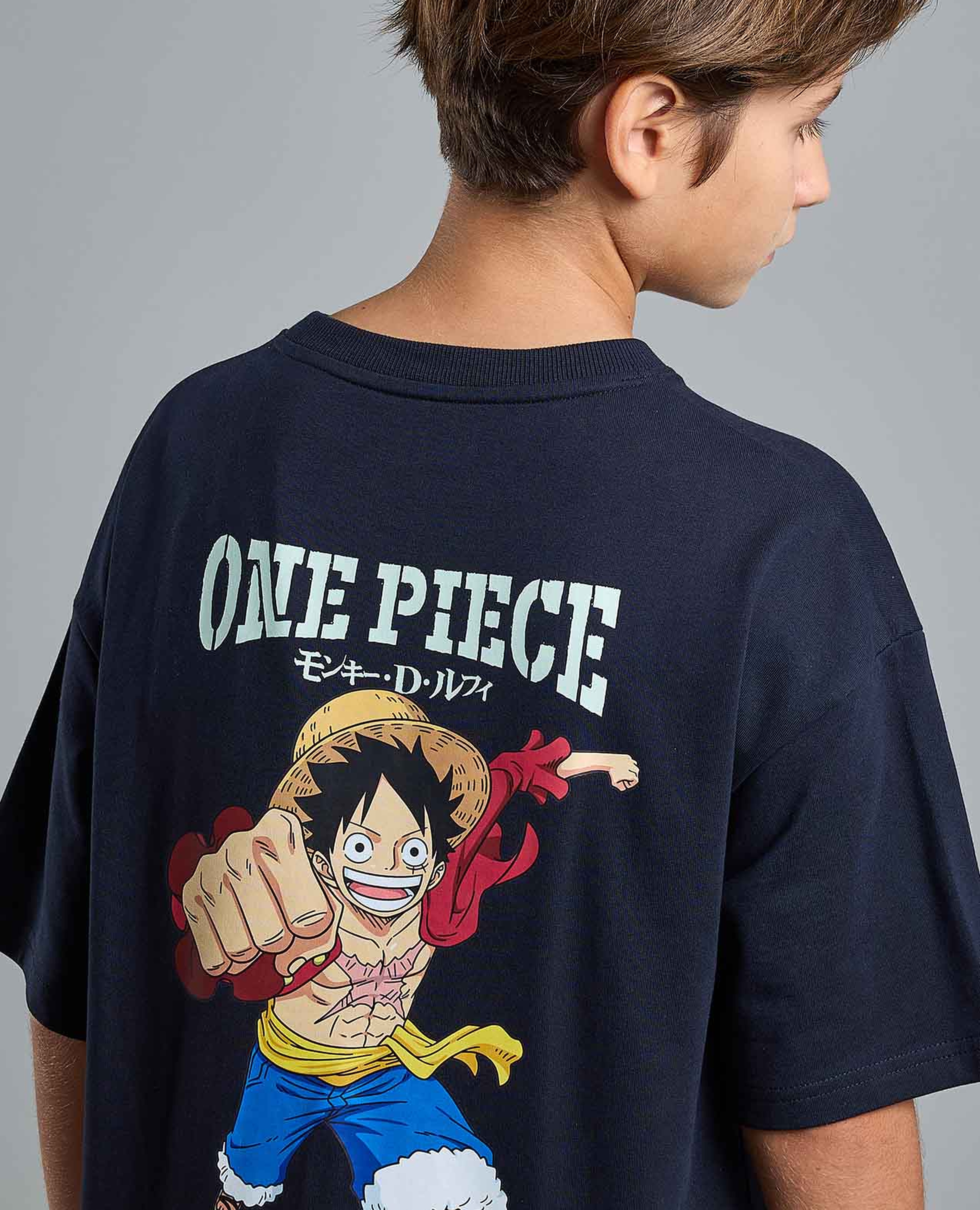 Luffy One Piece Back Printed T-Shirt with Crew Neck and Short Sleeves
