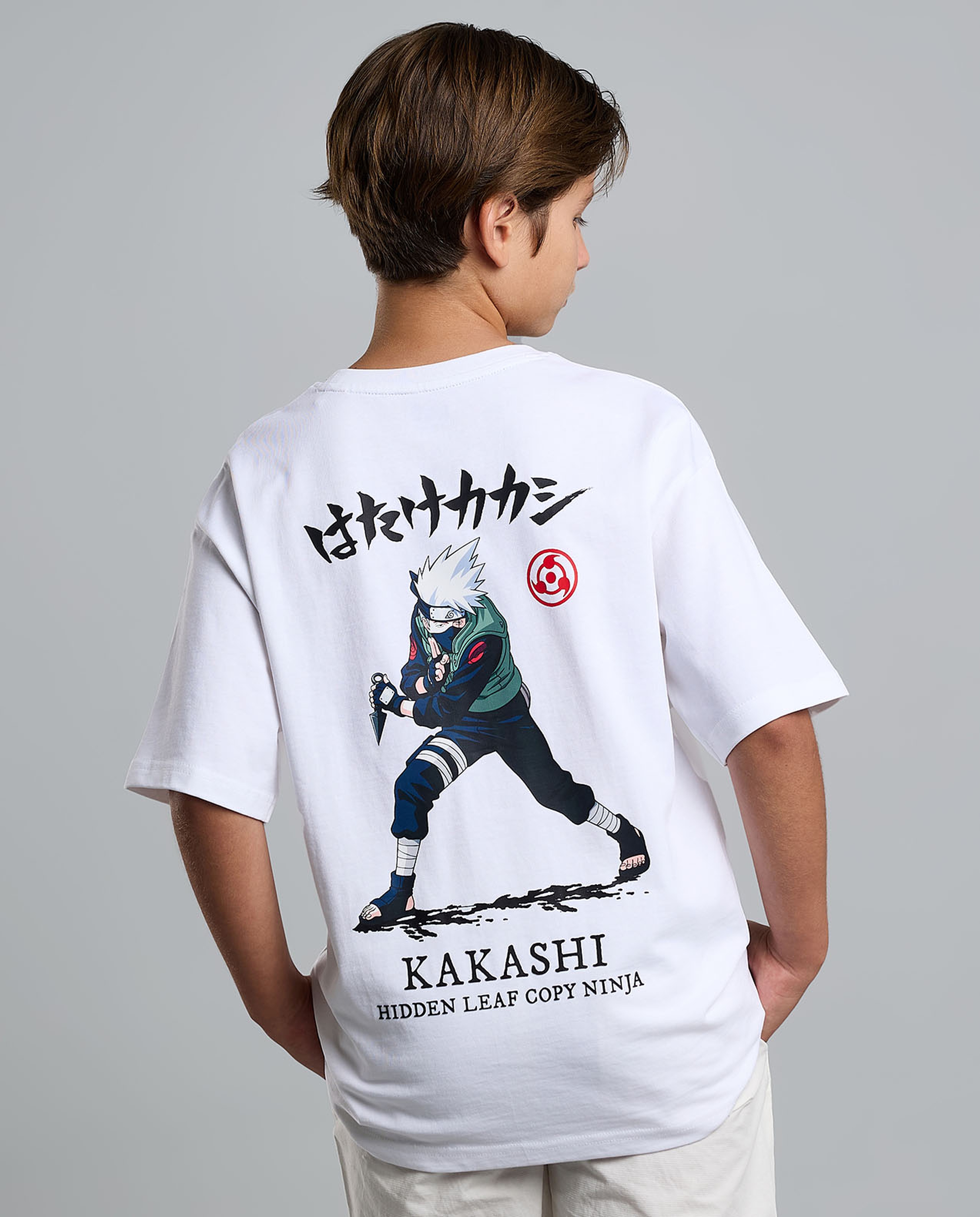 Kakashi Back Printed T-Shirt with Crew Neck and Short Sleeves