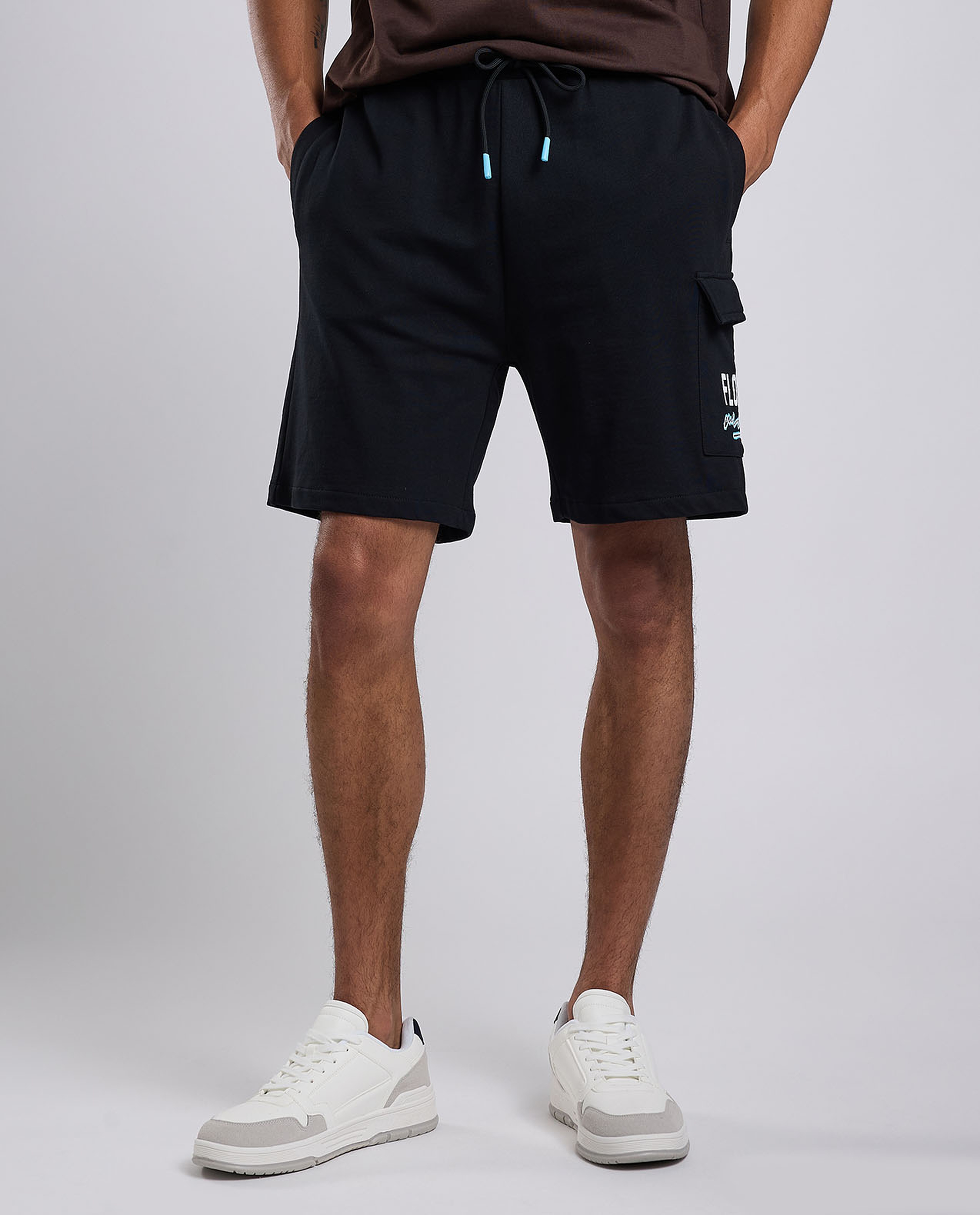 Printed Cargo Shorts with Drawstring Waist