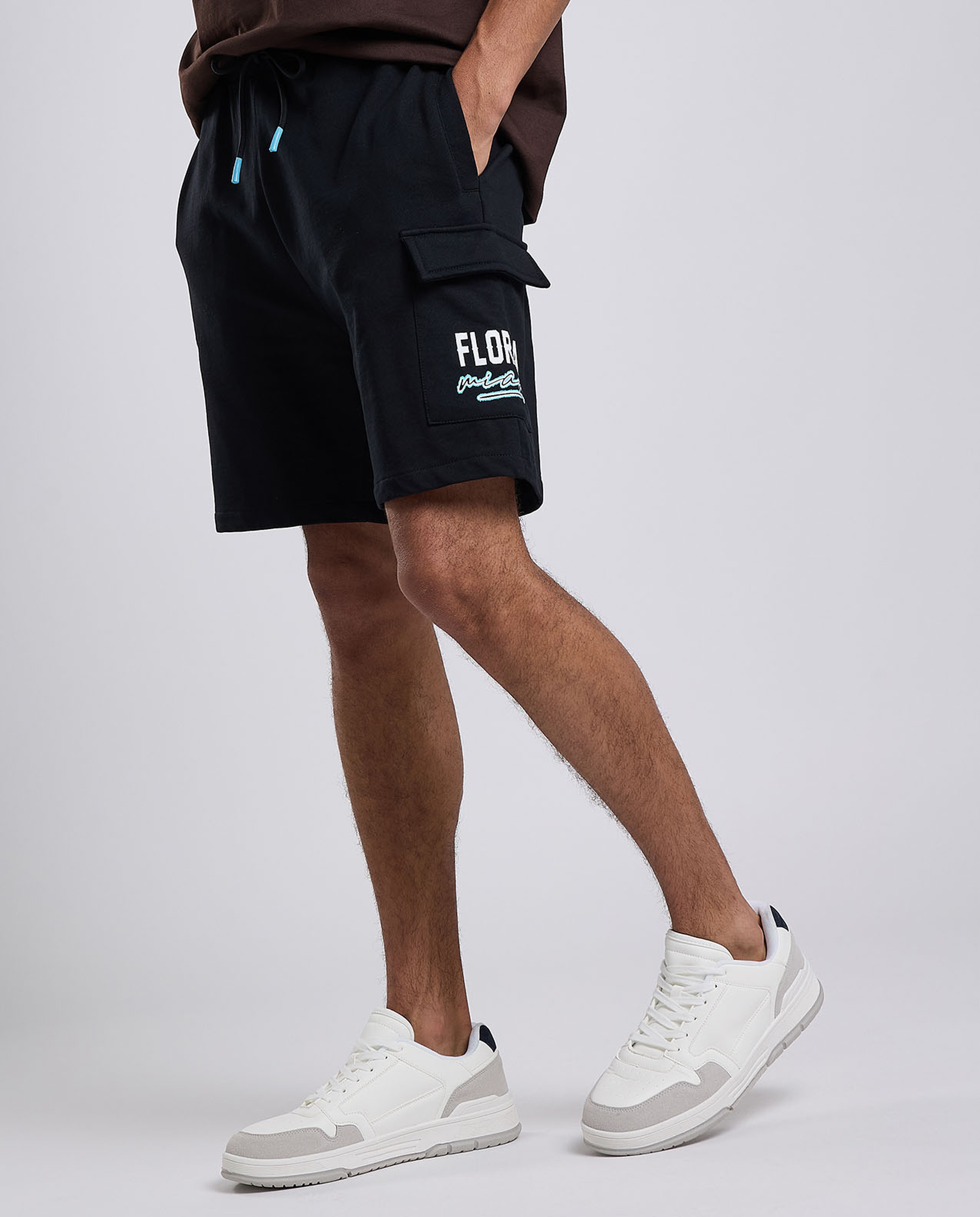 Printed Cargo Shorts with Drawstring Waist