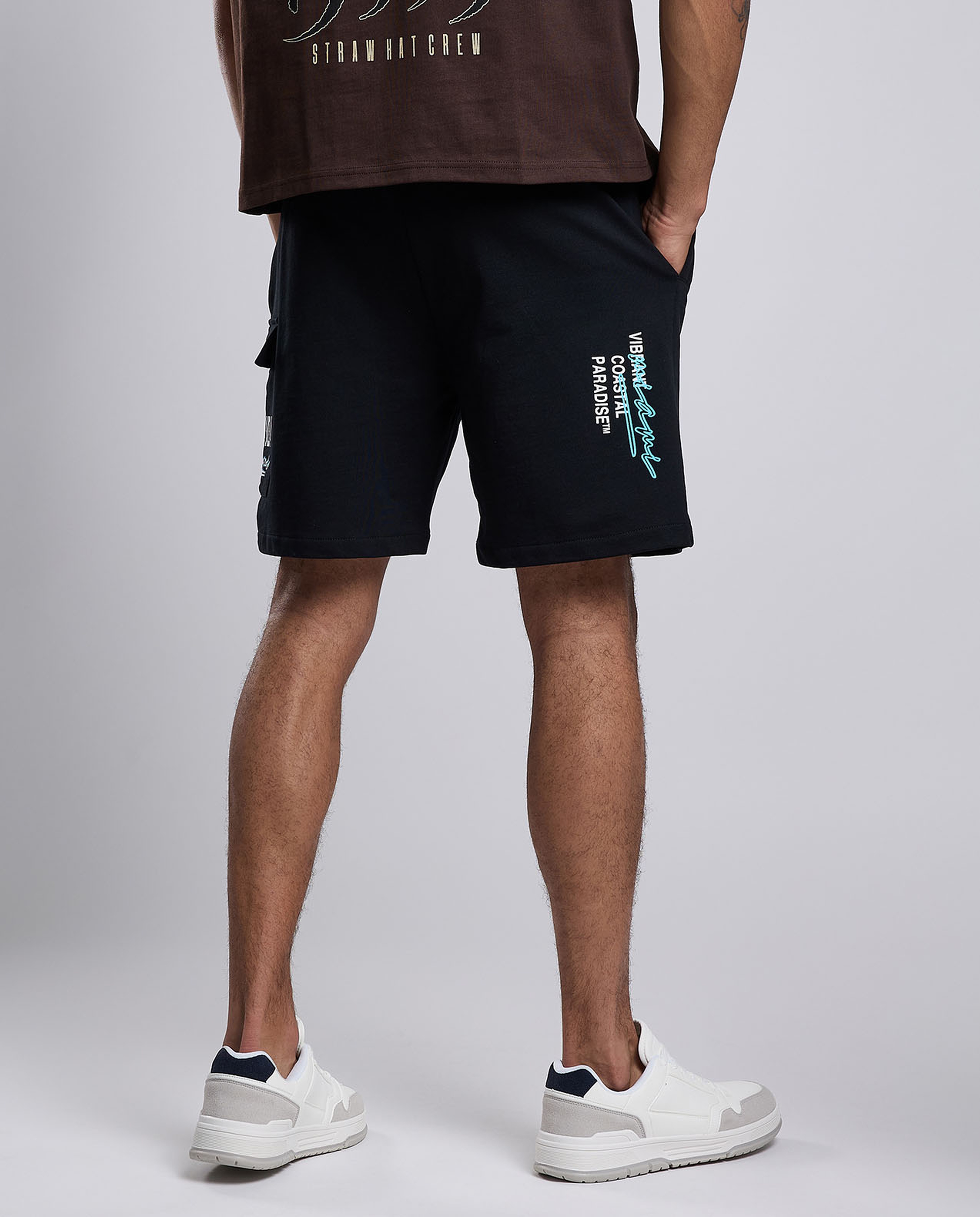 Printed Cargo Shorts with Drawstring Waist