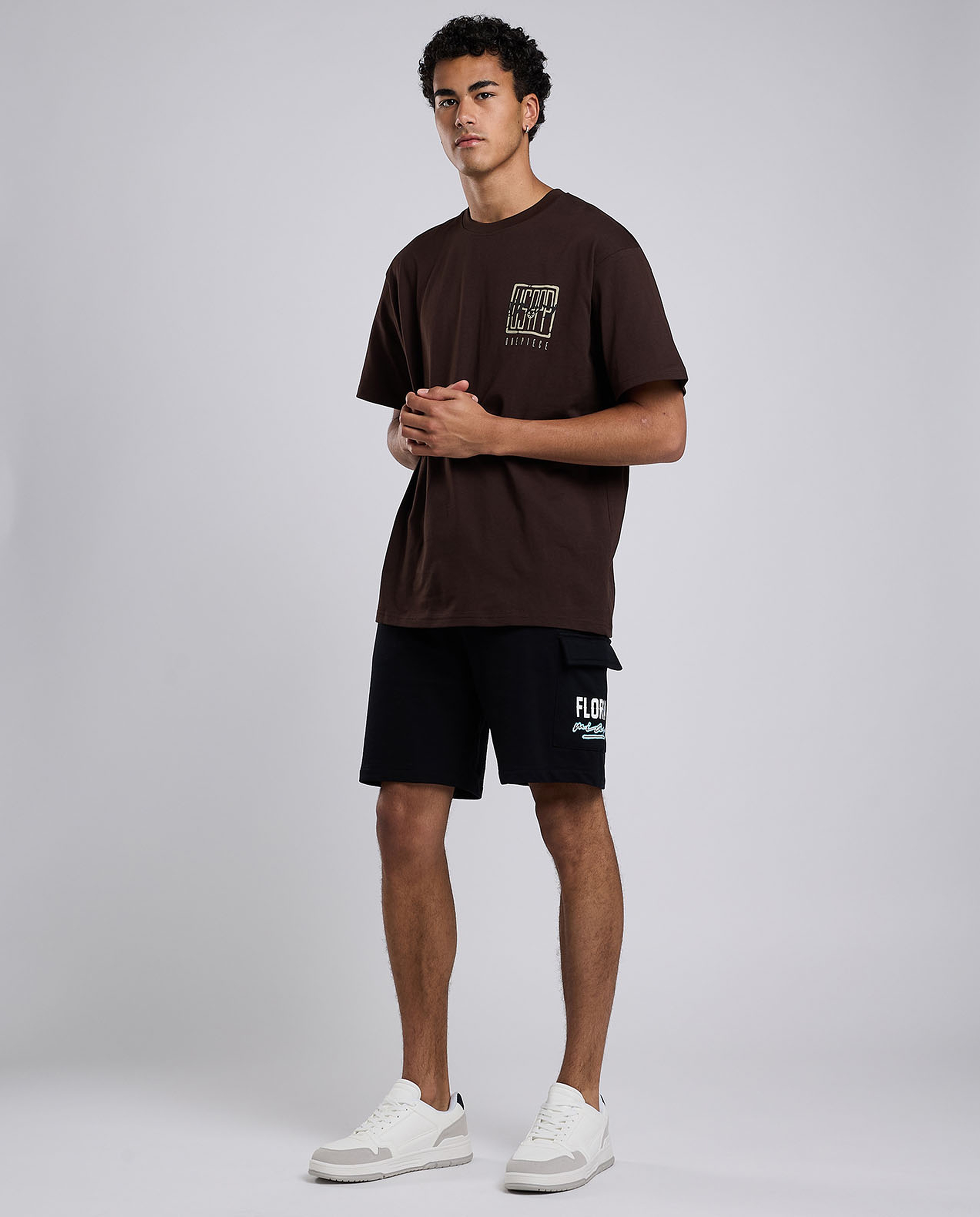 Printed Cargo Shorts with Drawstring Waist