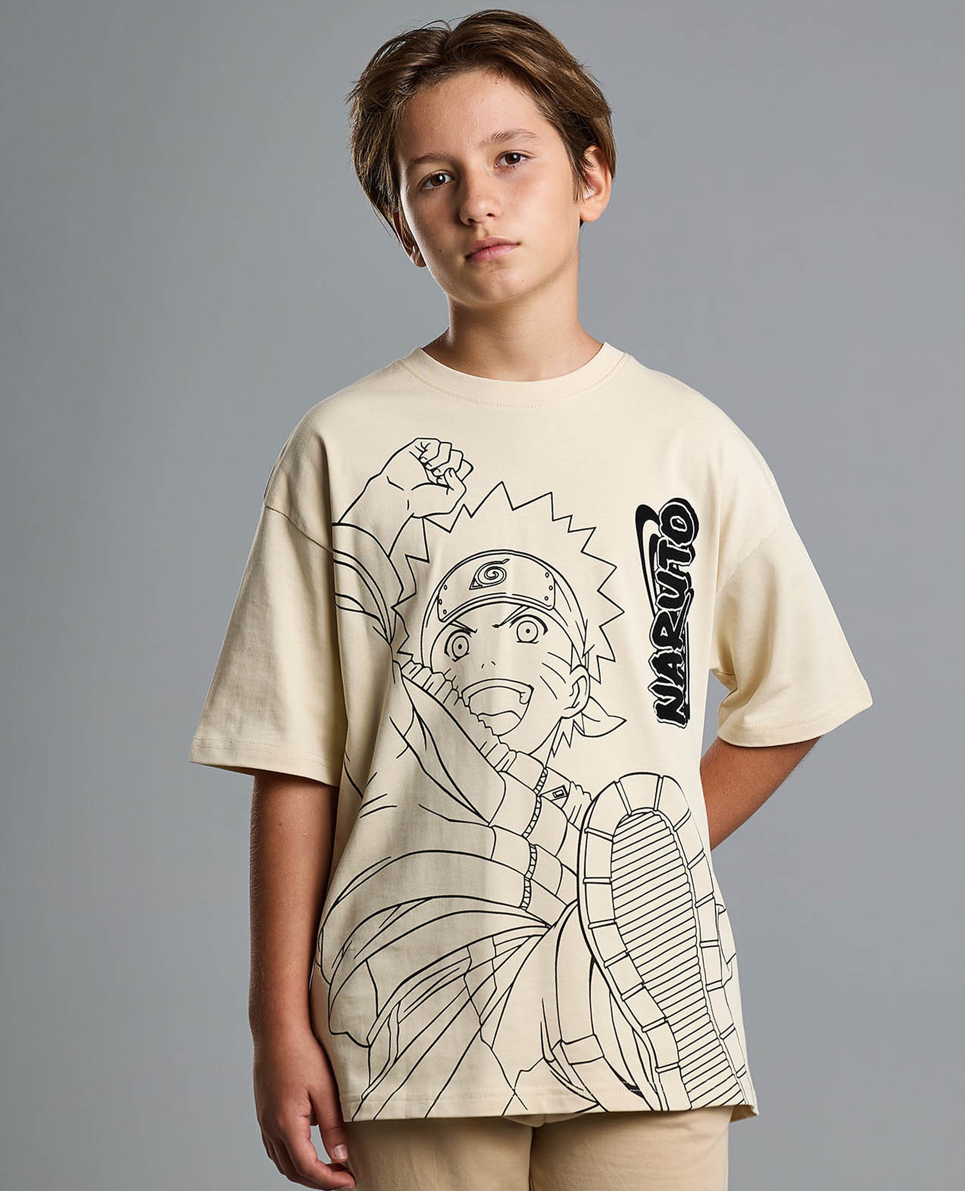 Naruto Printed T-Shirt with Crew Neck and Short Sleeves