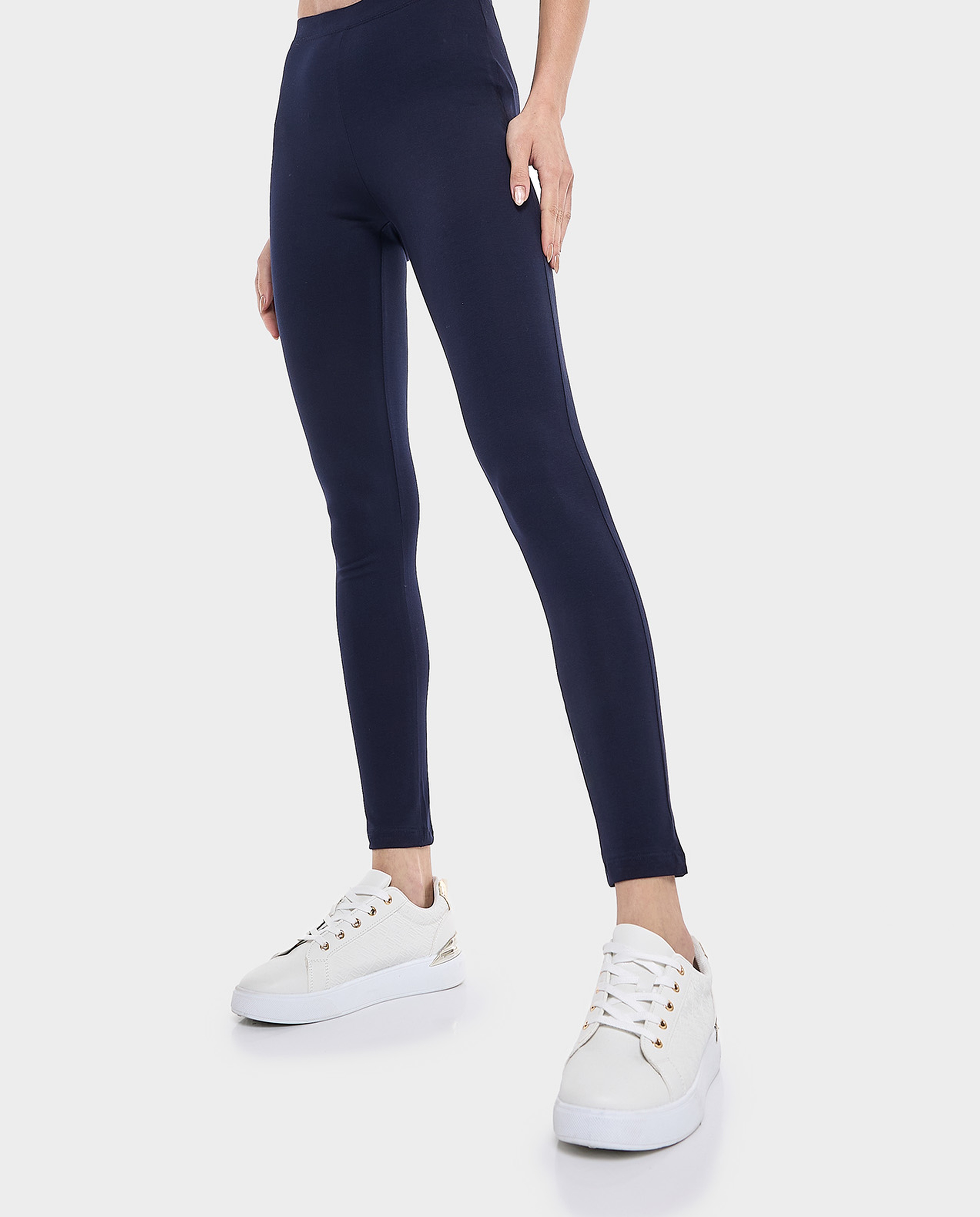 Solid Leggings with Elastic Waist