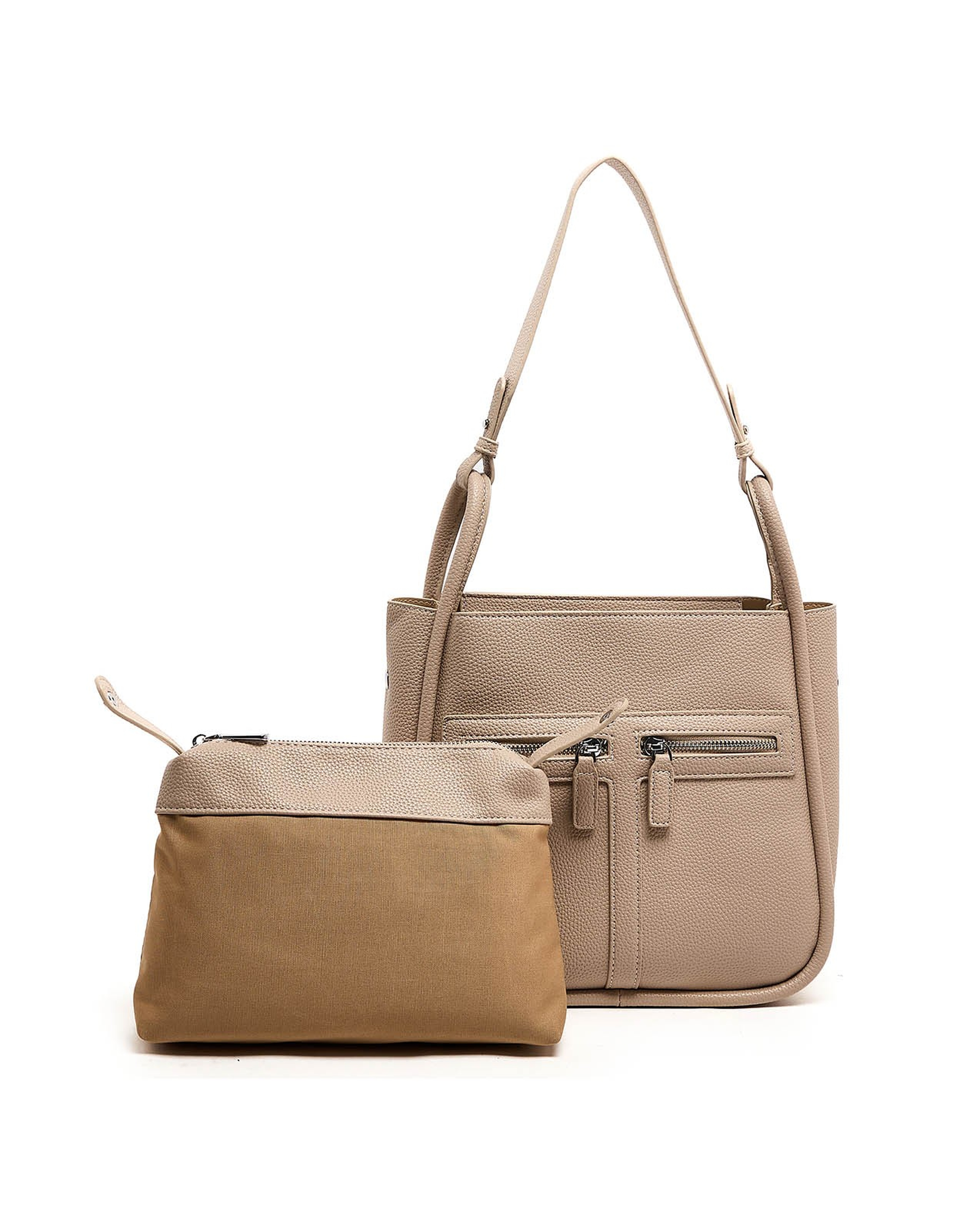 Textured Shoulder Bag with Pouch