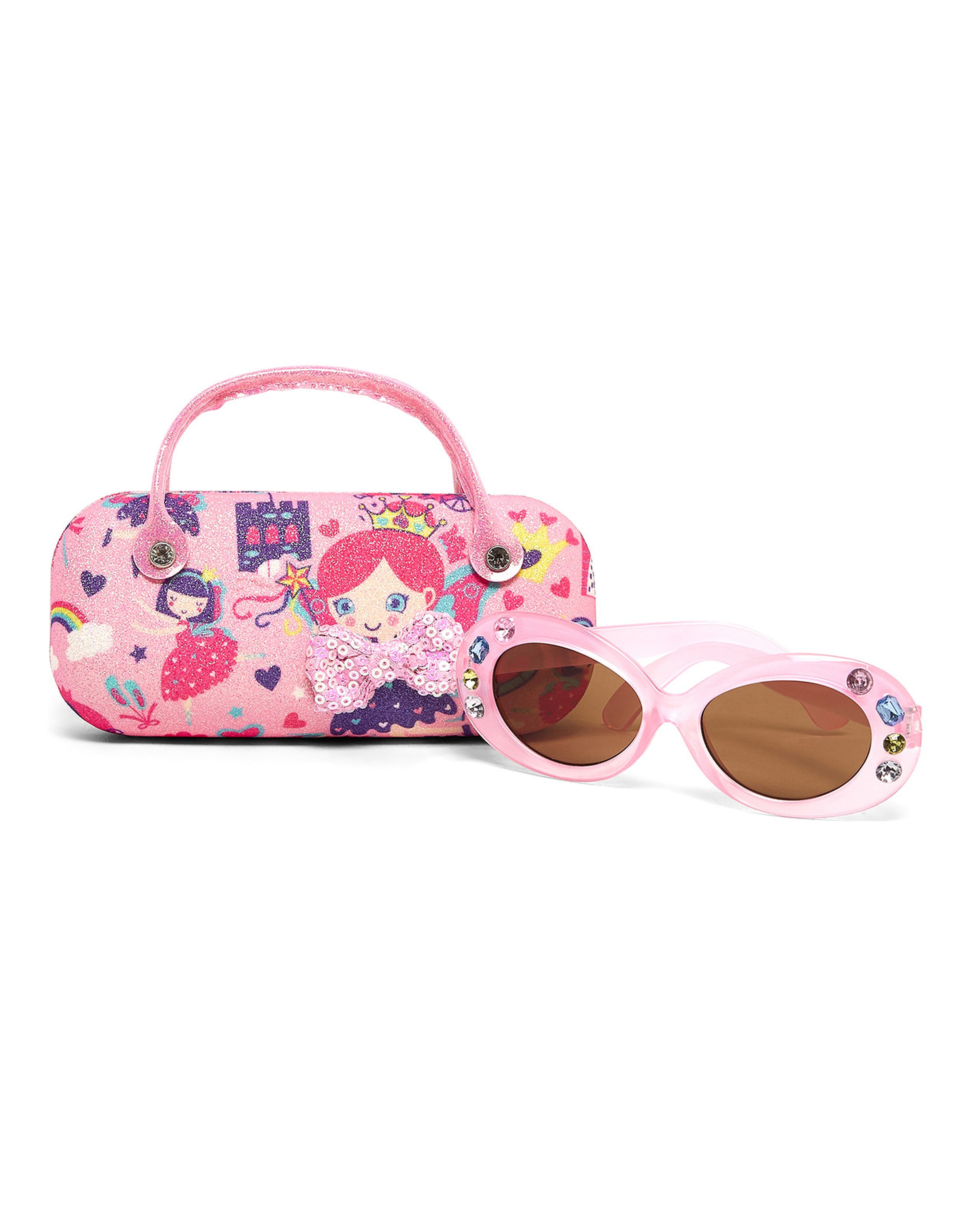 Embellished Oval Sunglasses with Case