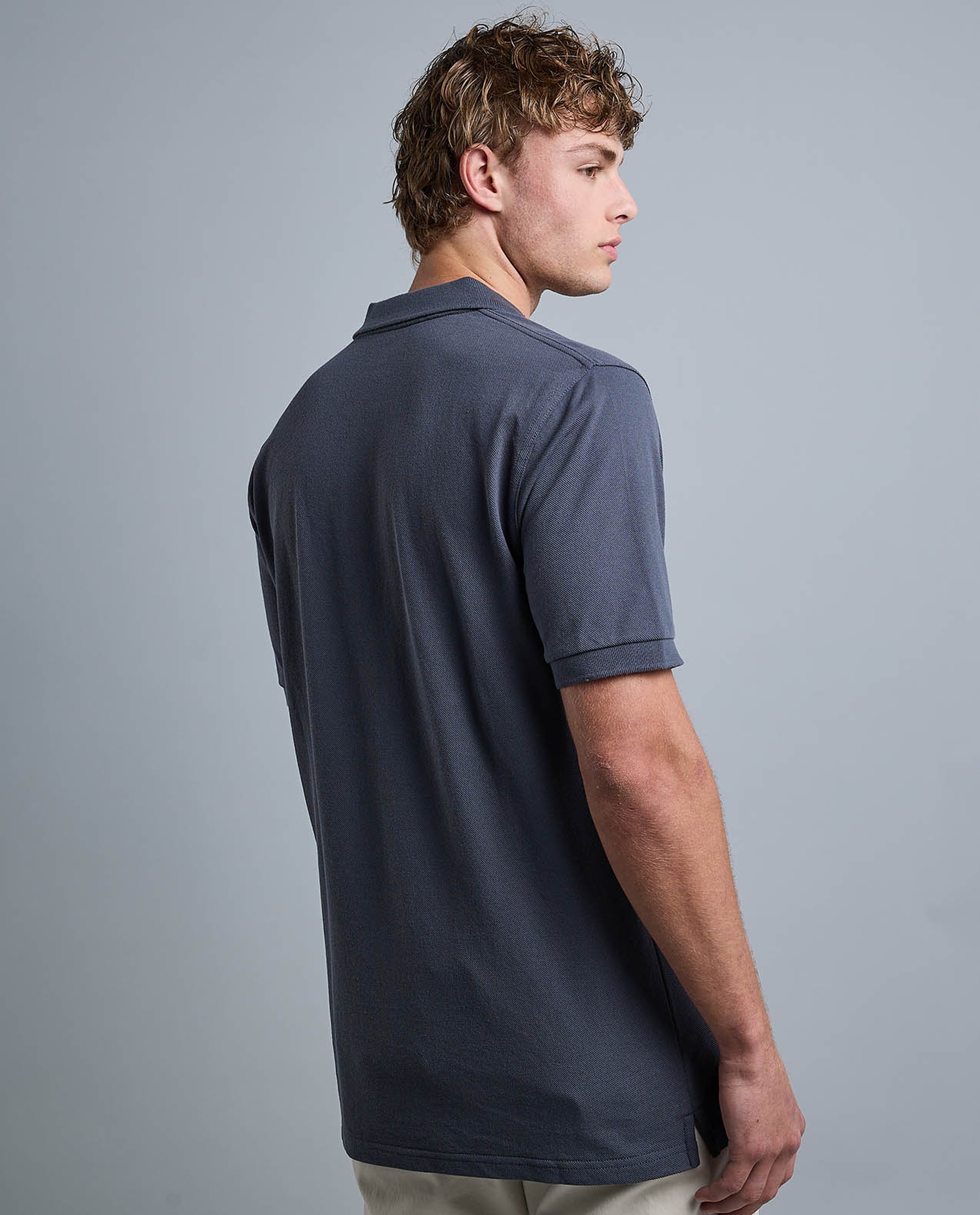 Solid Polo T-Shirt with Shirt Collar and Short Sleeves