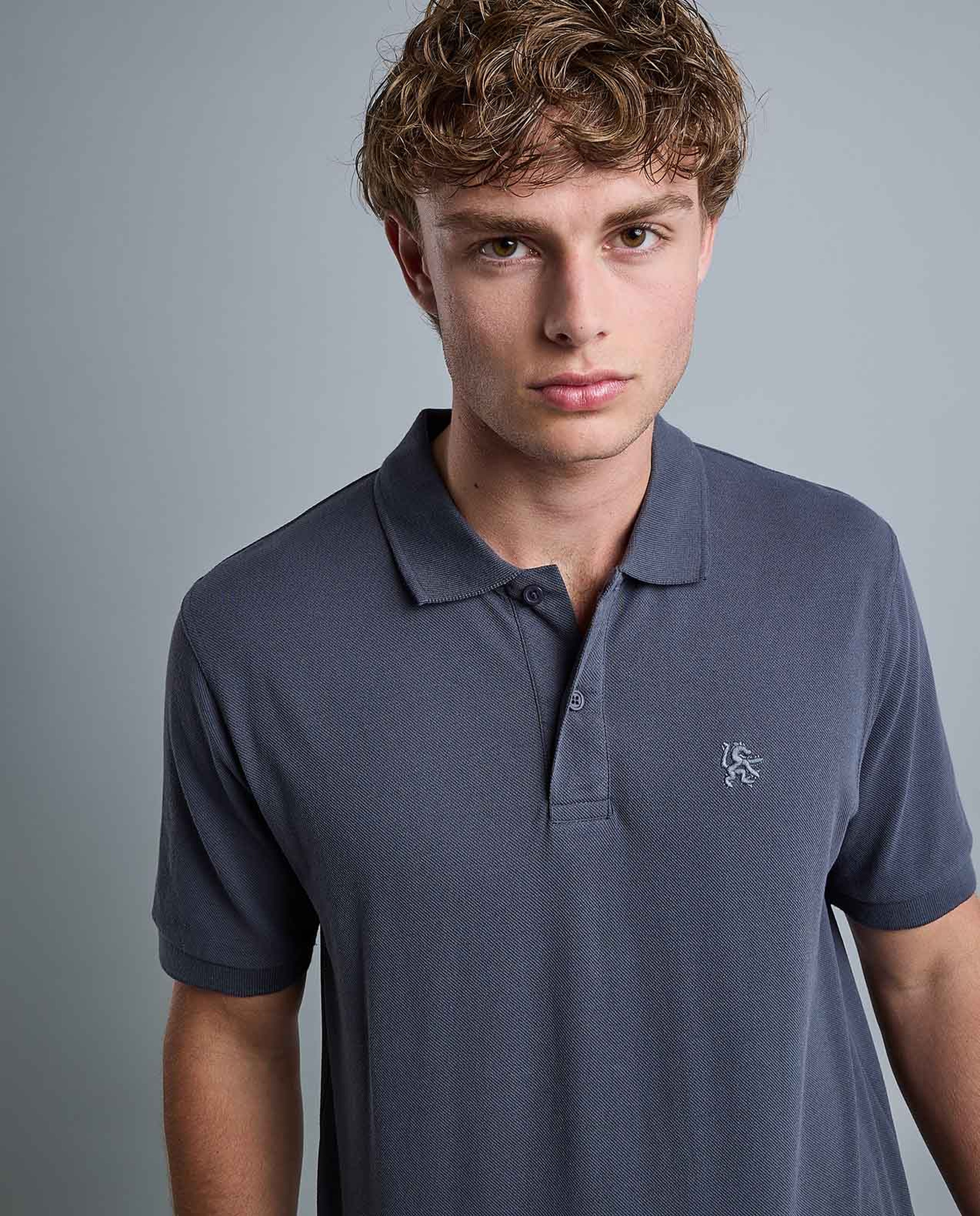 Solid Polo T-Shirt with Shirt Collar and Short Sleeves