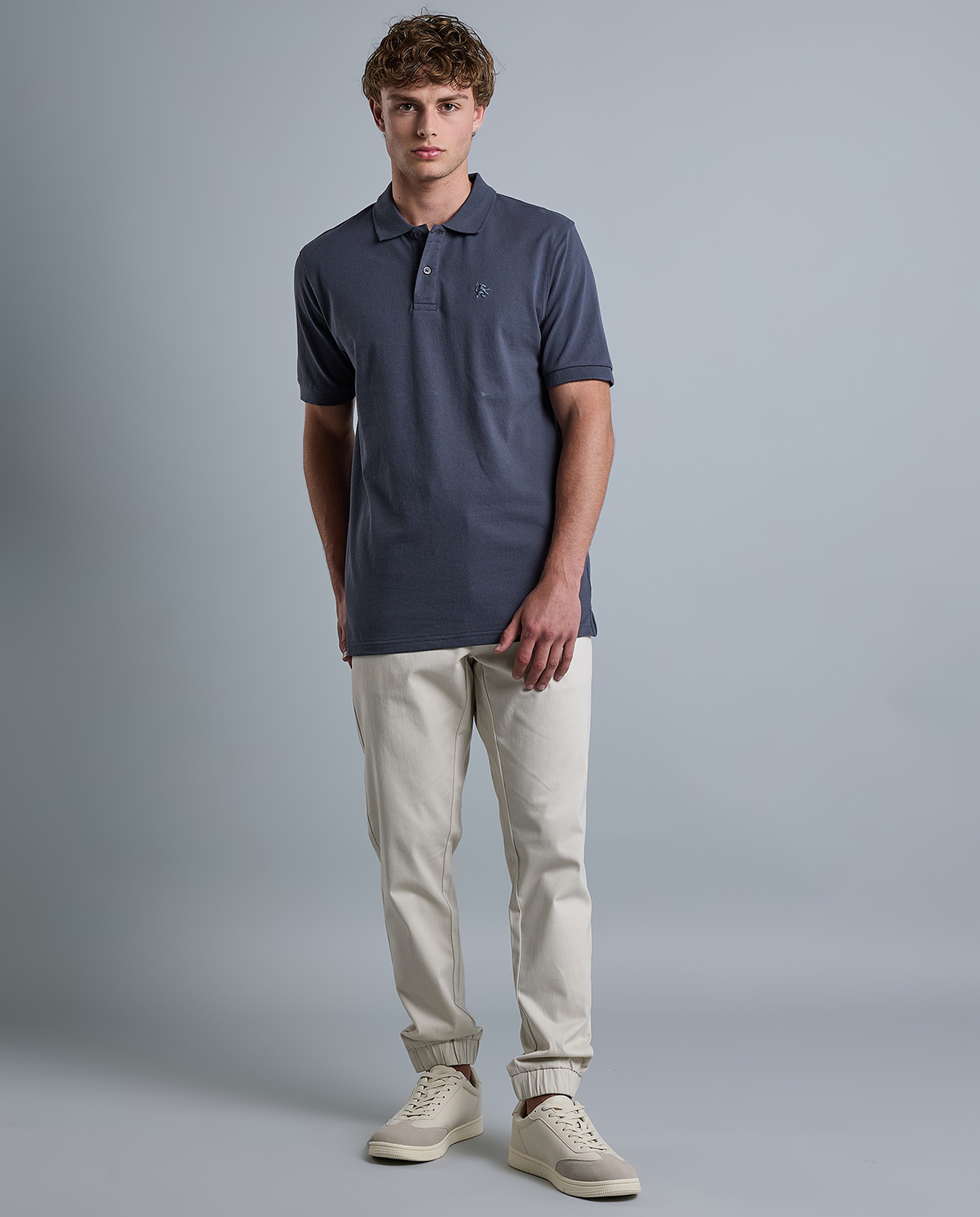 Solid Polo T-Shirt with Shirt Collar and Short Sleeves