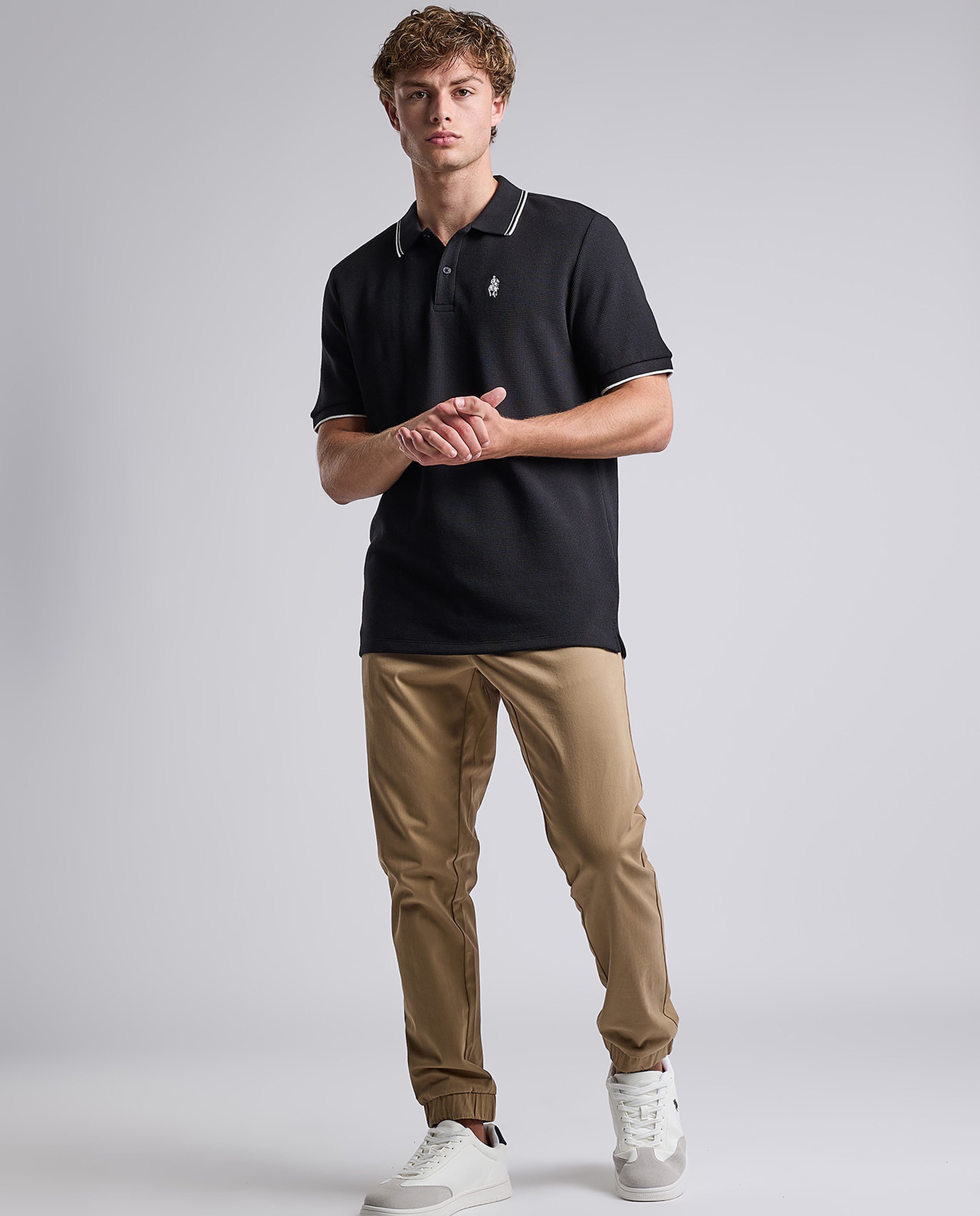 Contrast Trim Polo T-Shirt with Shirt Collar and Short Sleeves