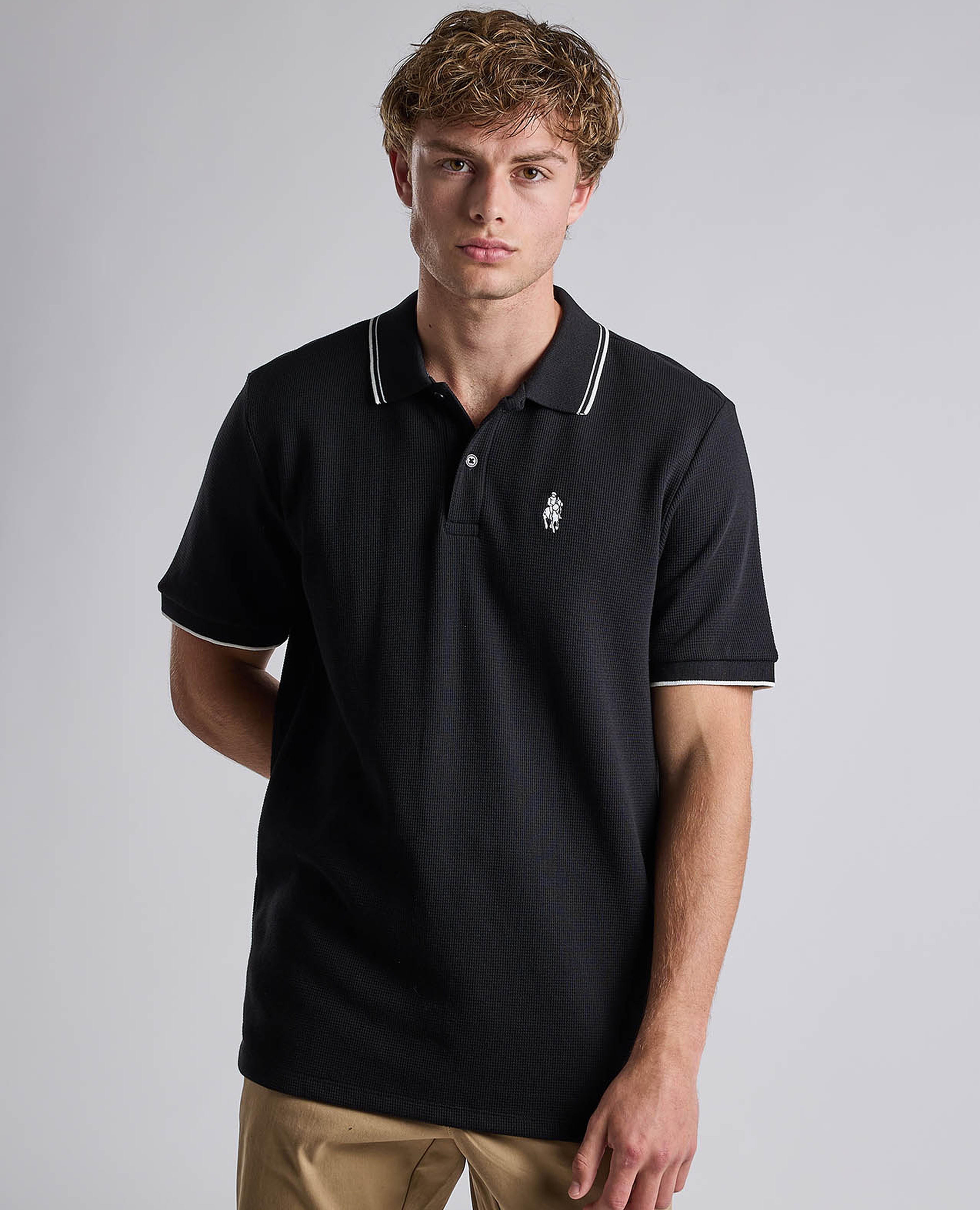 Contrast Trim Polo T-Shirt with Shirt Collar and Short Sleeves