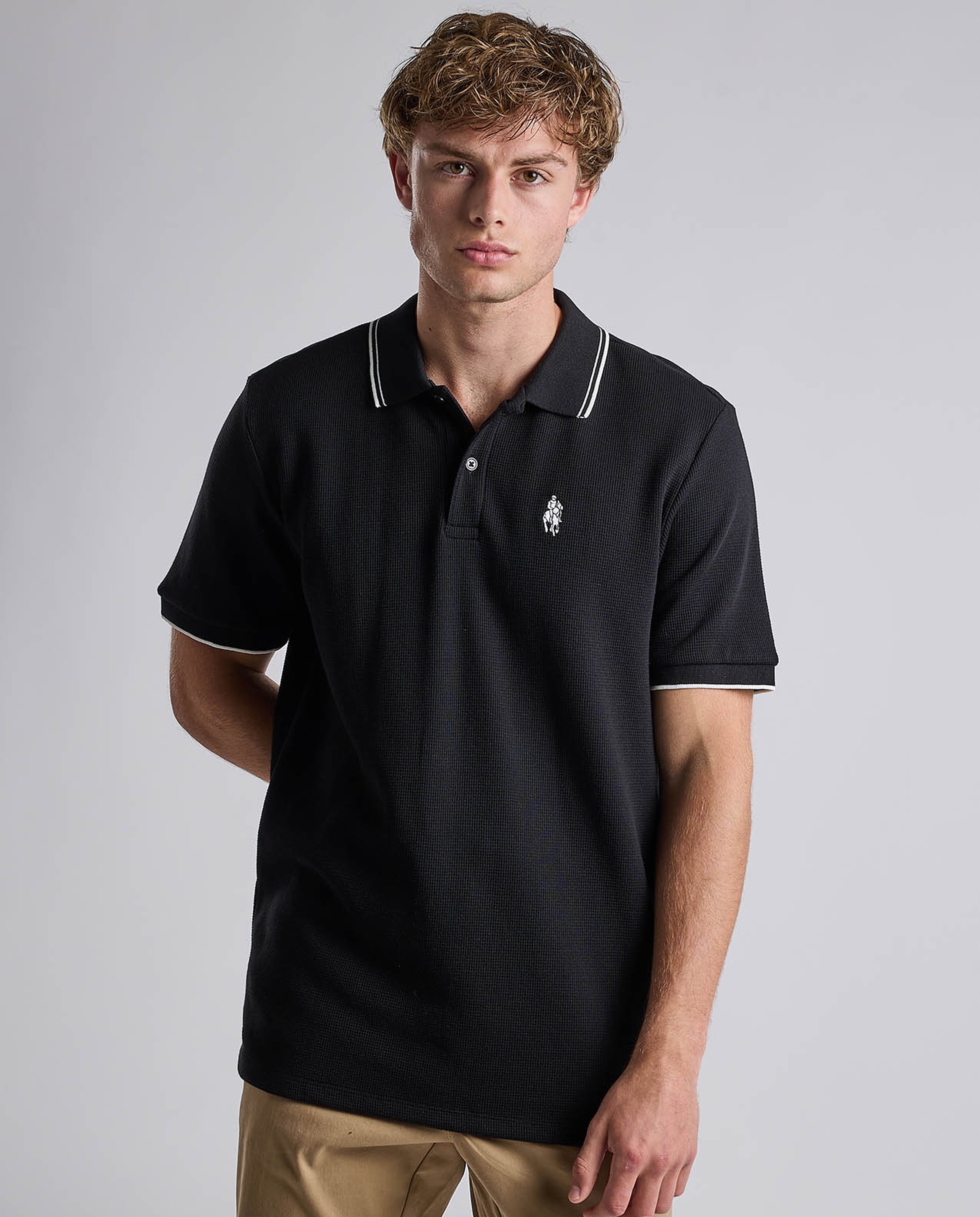 Contrast Trim Polo T-Shirt with Shirt Collar and Short Sleeves