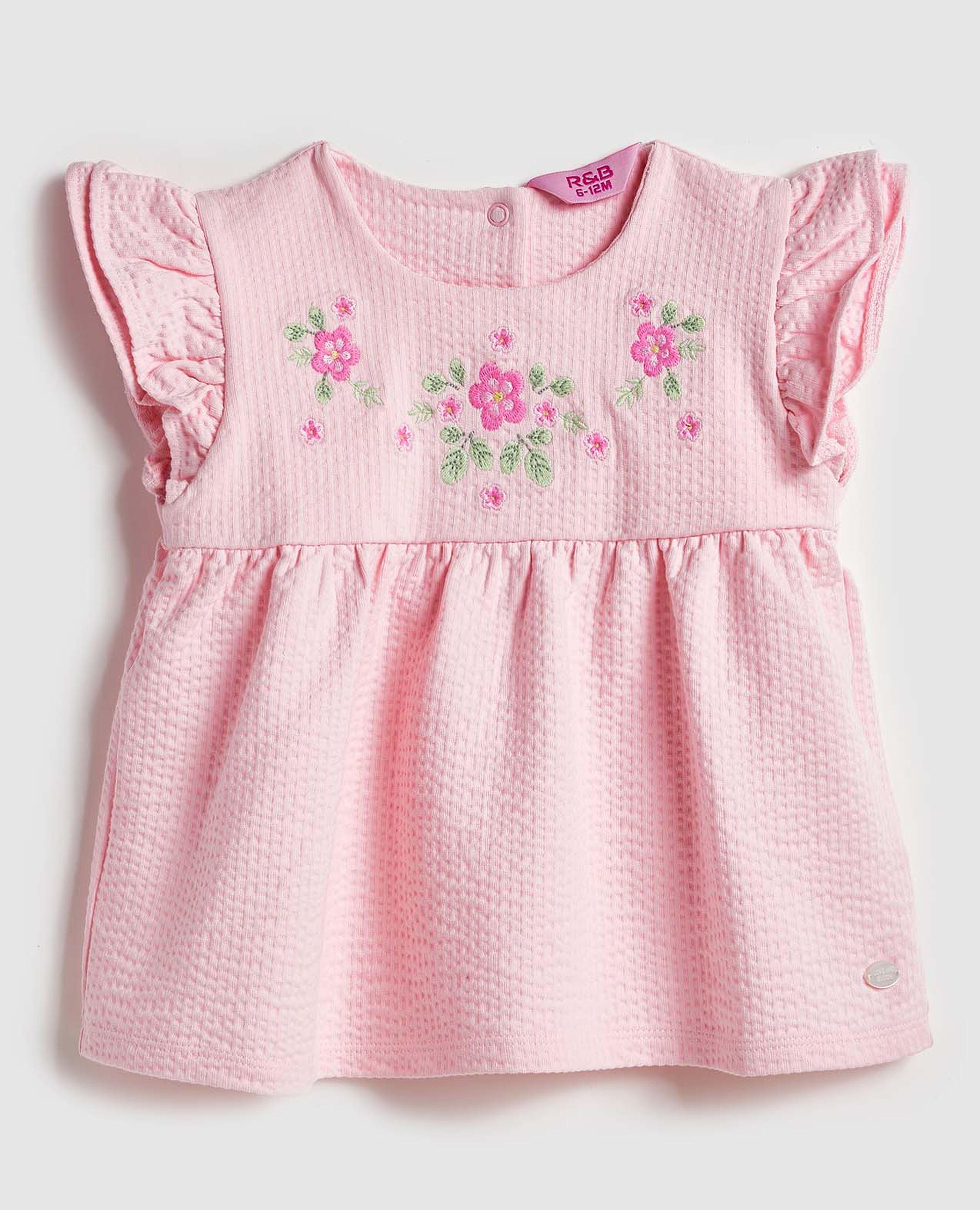 Embroidered Top with Crew Neck and Ruffle Sleeves