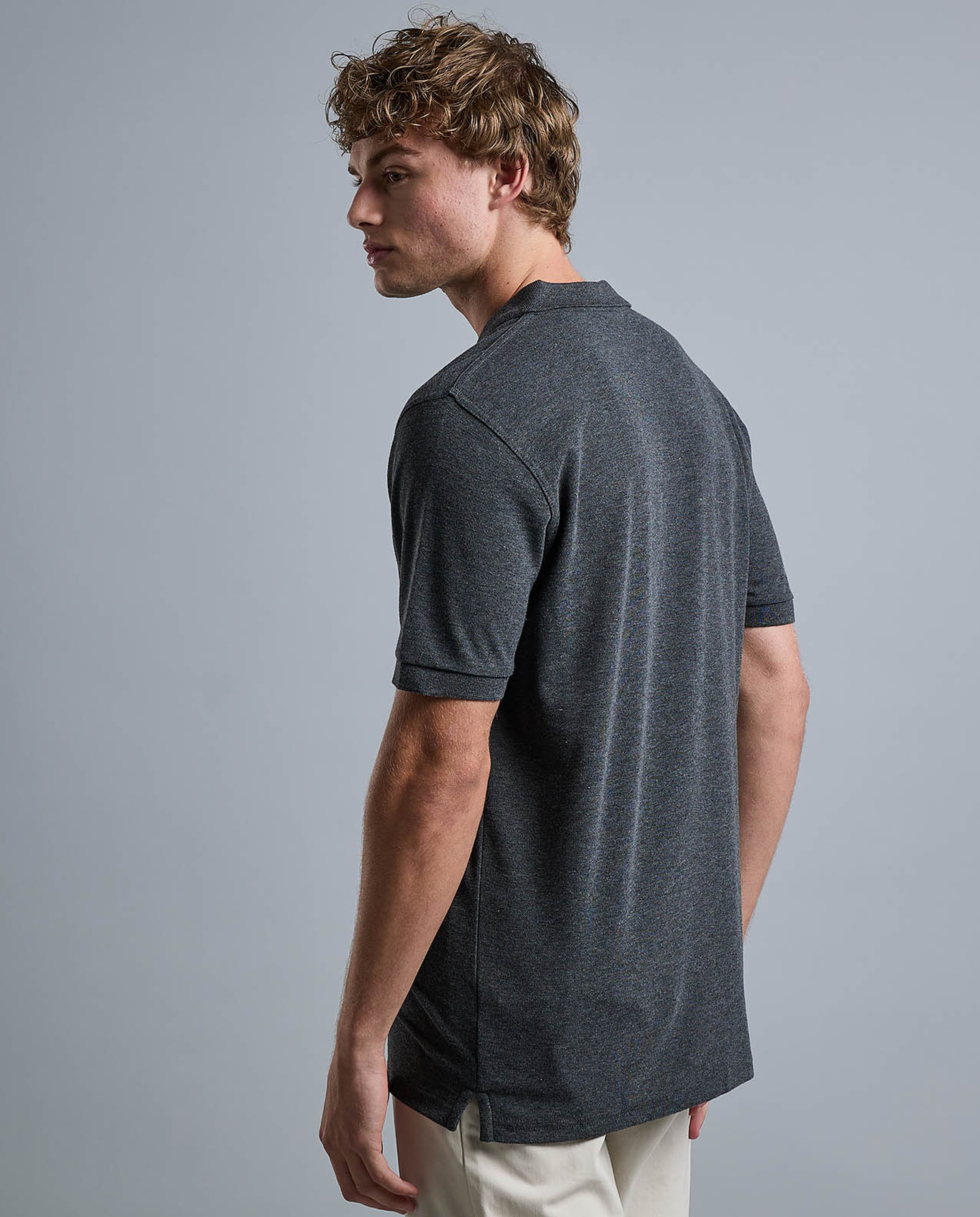 Solid Polo T-Shirt with Shirt Collar and Short Sleeves