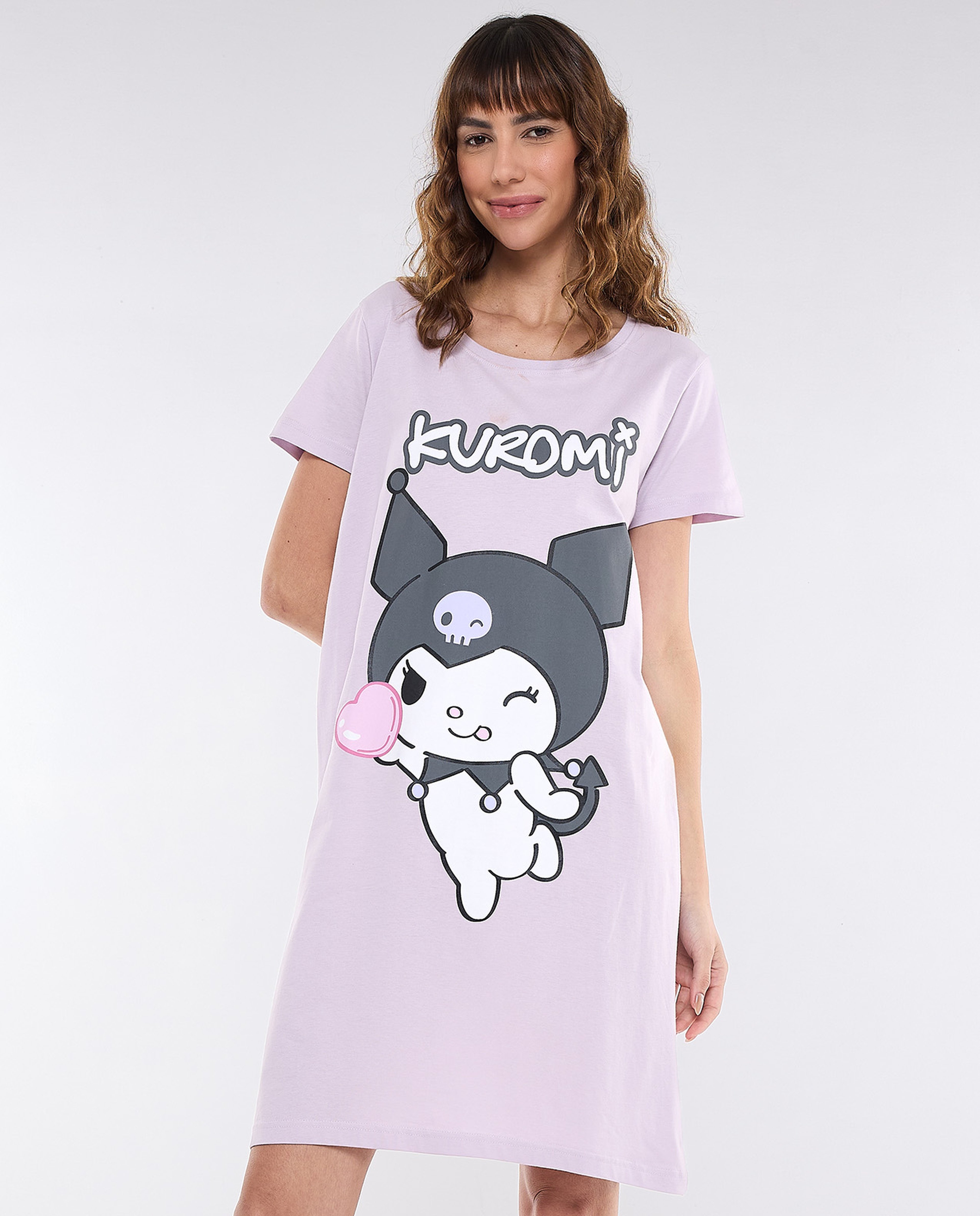 Kuromi Printed Nightdress with Crew Neck and Short Sleeves