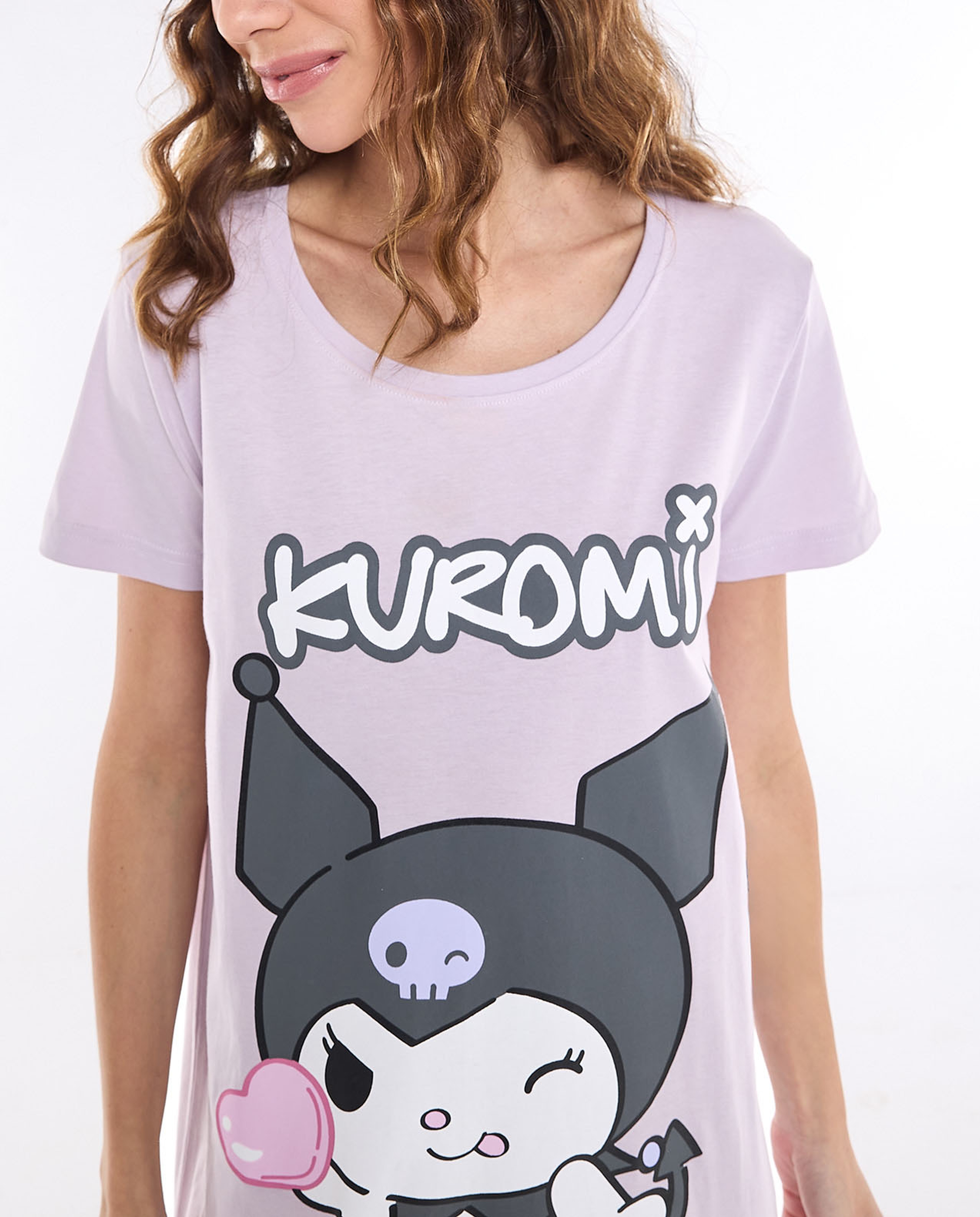 Kuromi Printed Nightdress with Crew Neck and Short Sleeves