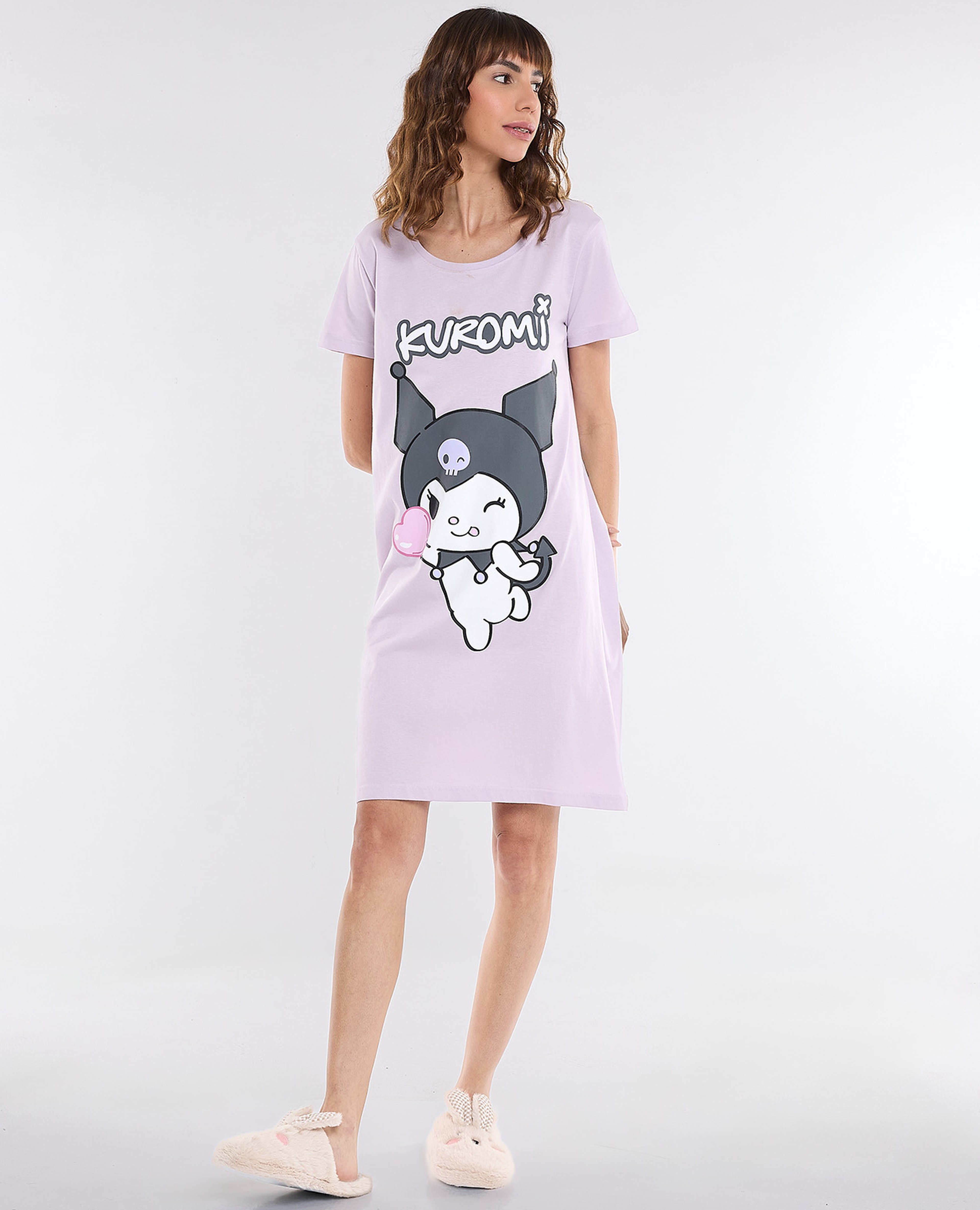 Kuromi Printed Nightdress with Crew Neck and Short Sleeves