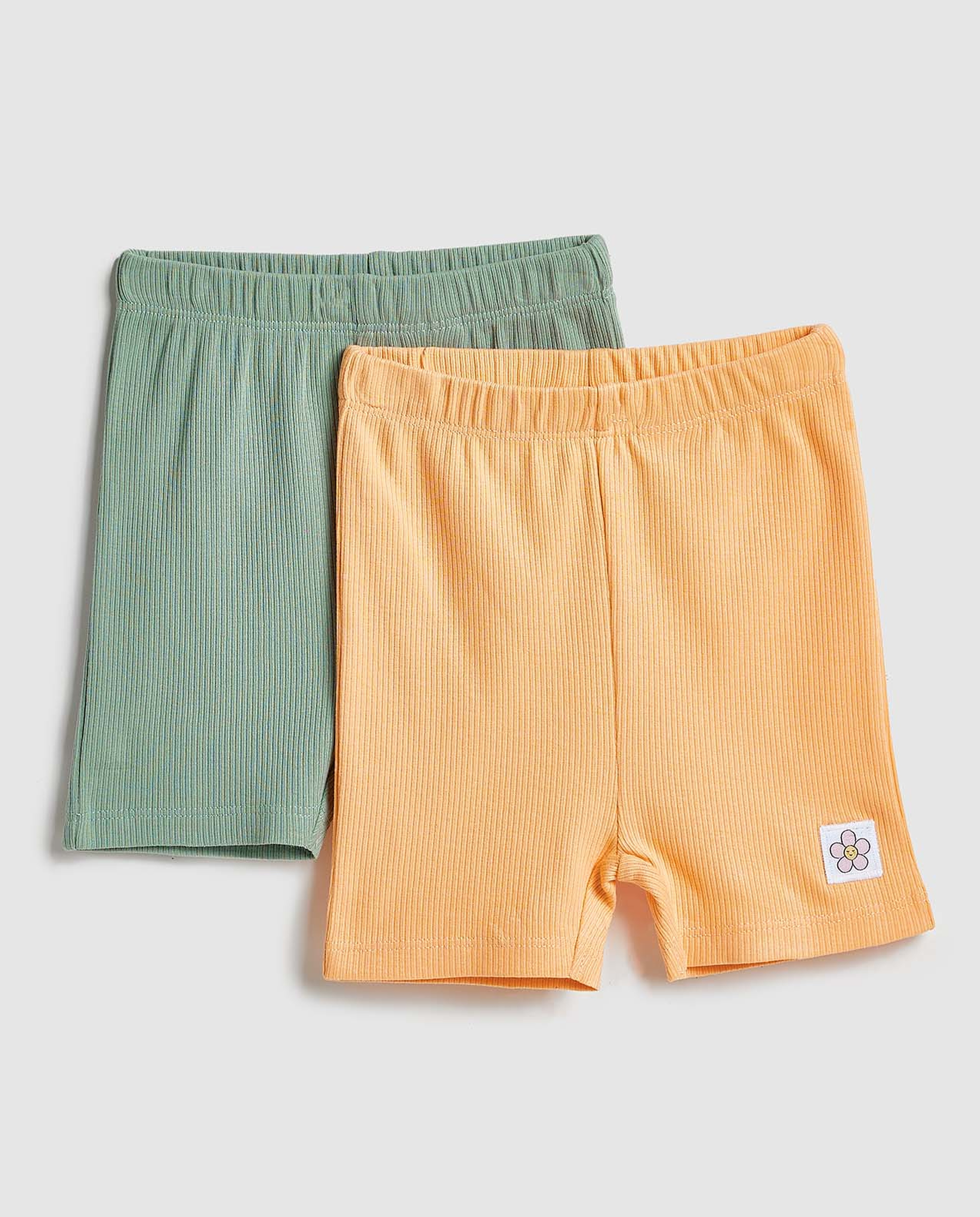 2 Piece Ribbed Shorts with Elastic Waist