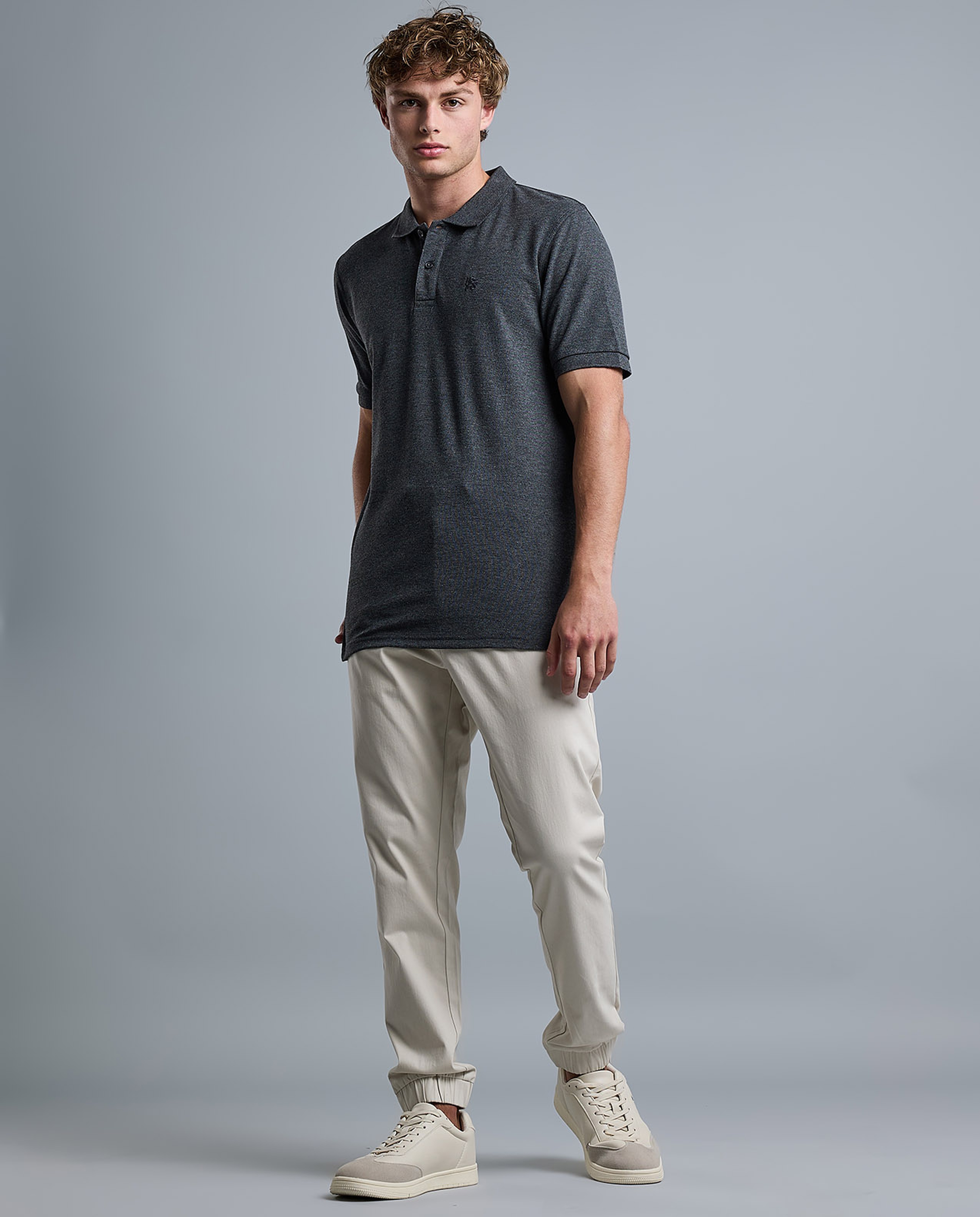Solid Polo T-Shirt with Shirt Collar and Short Sleeves