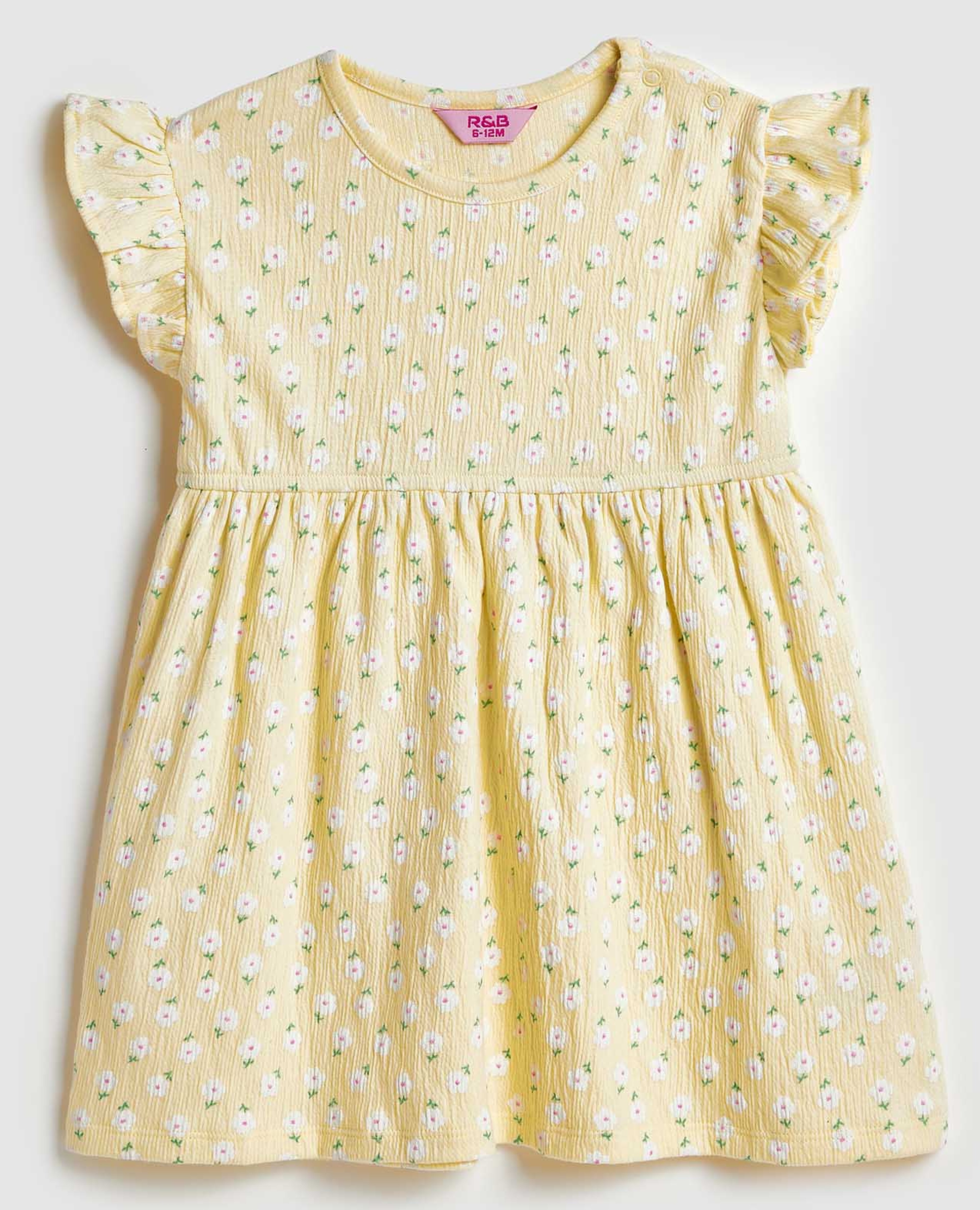 Floral Printed Dress with Crew Neck and Flutter Sleeves