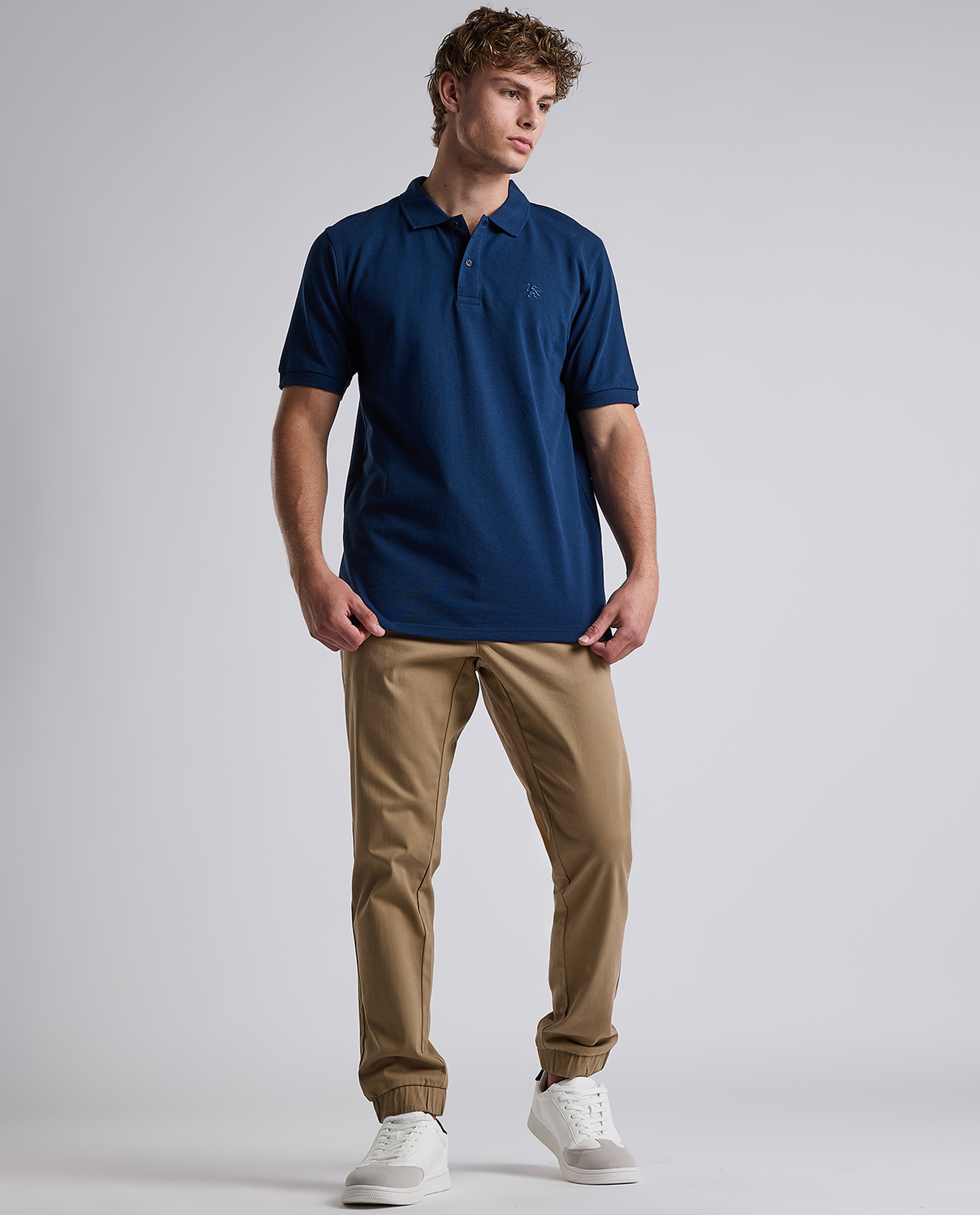 Solid Polo T-Shirt with Shirt Collar and Short Sleeves