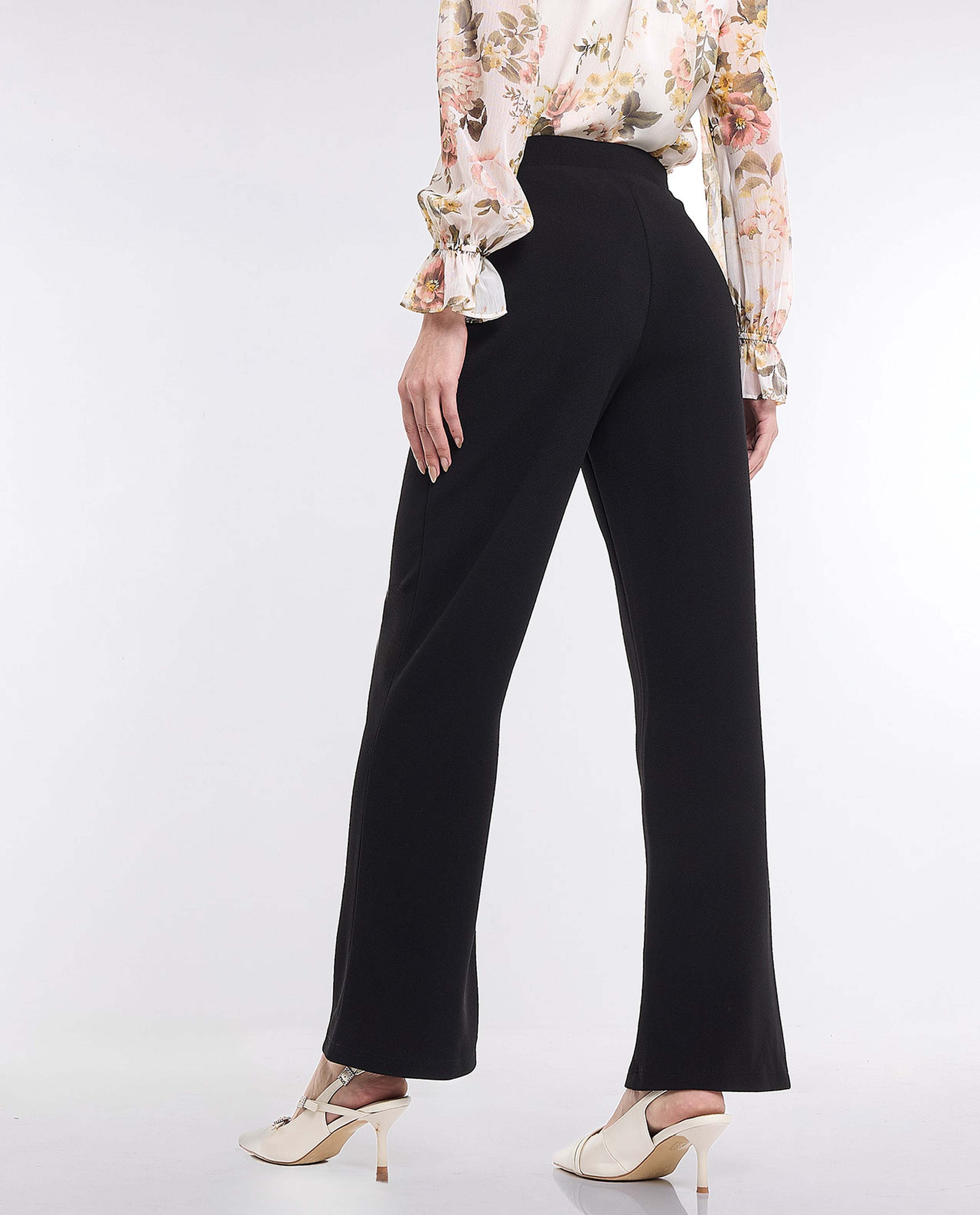 Solid Flared Trousers with Elastic Waist