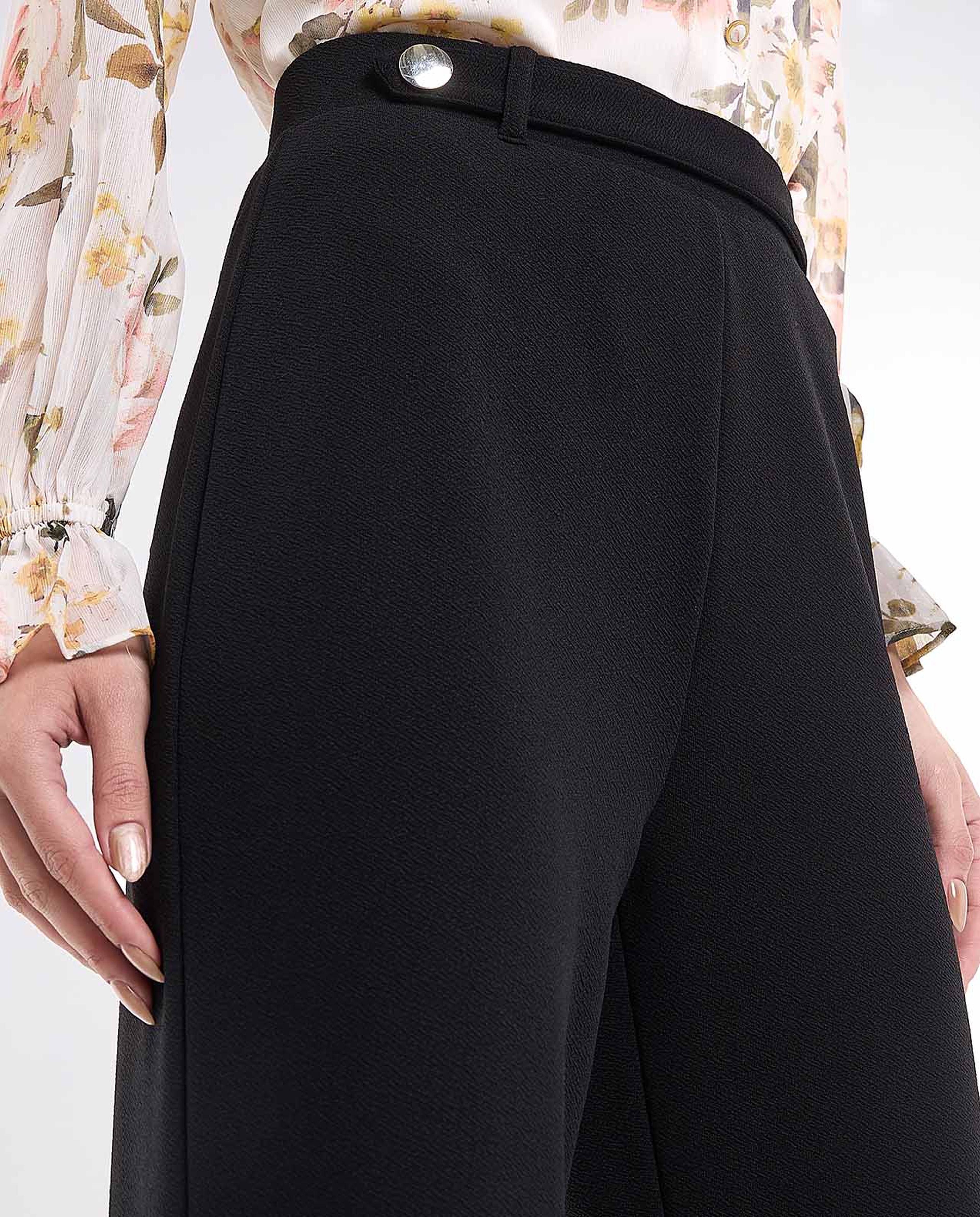 Solid Flared Trousers with Elastic Waist