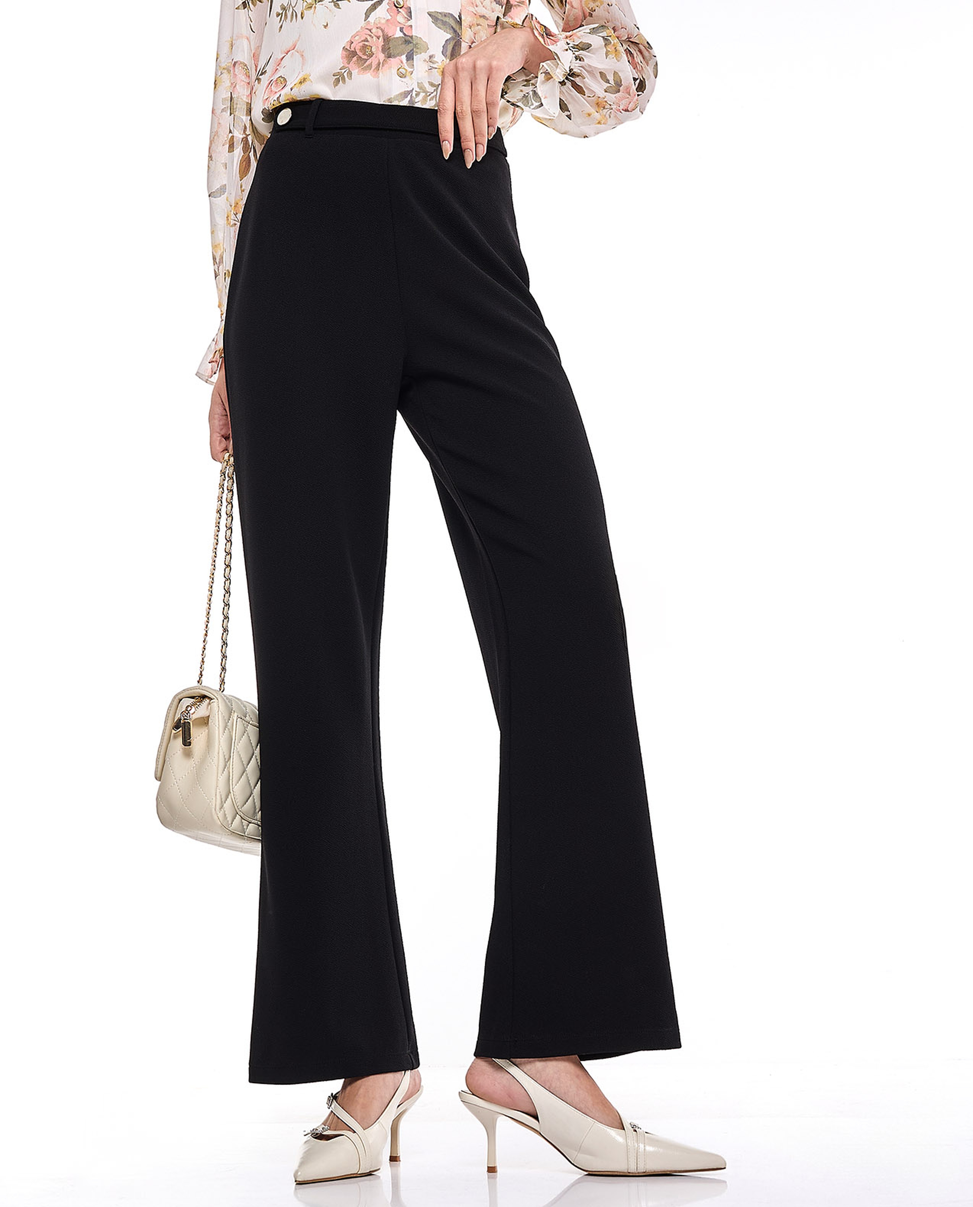 Solid Flared Trousers with Elastic Waist