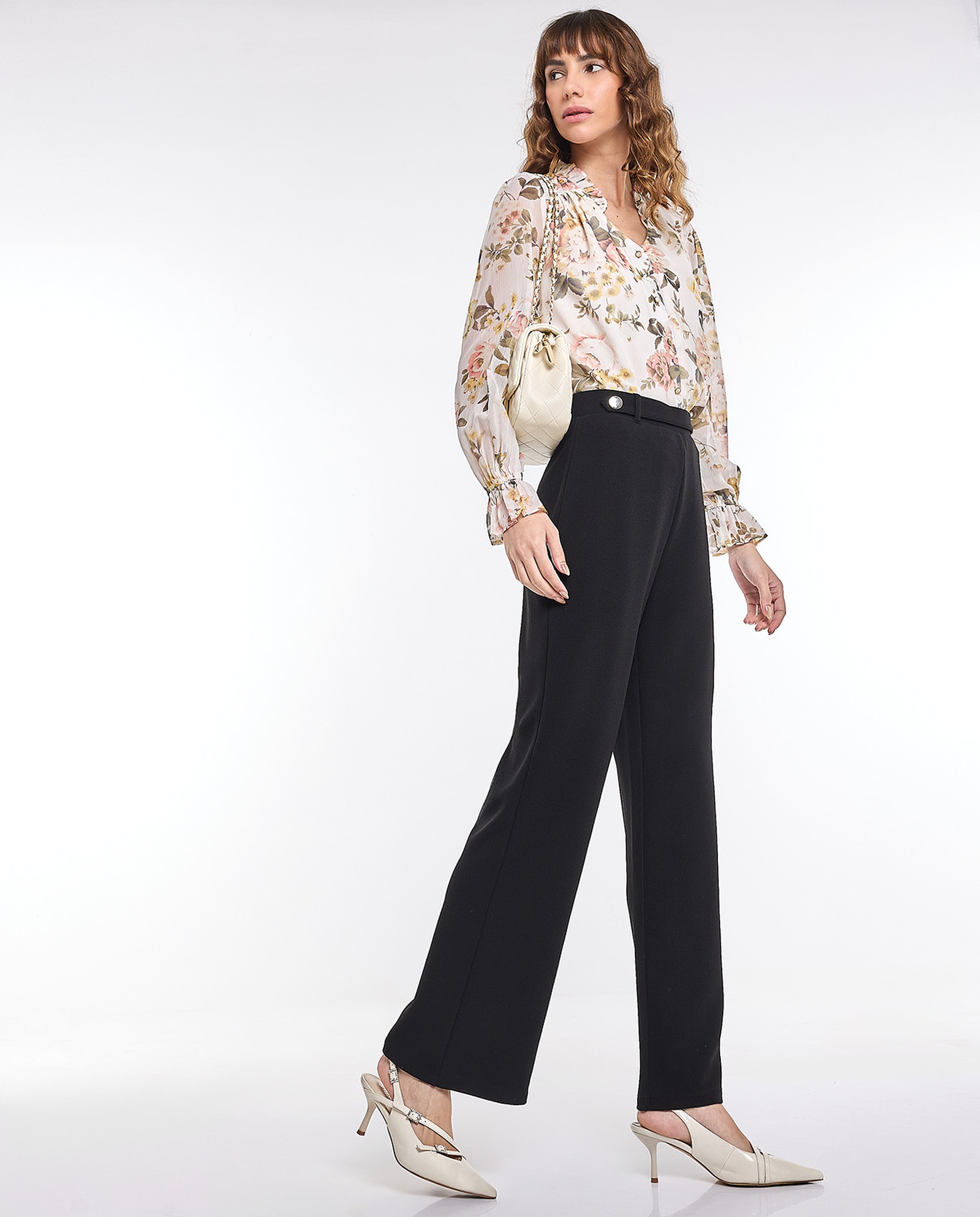 Solid Flared Trousers with Elastic Waist