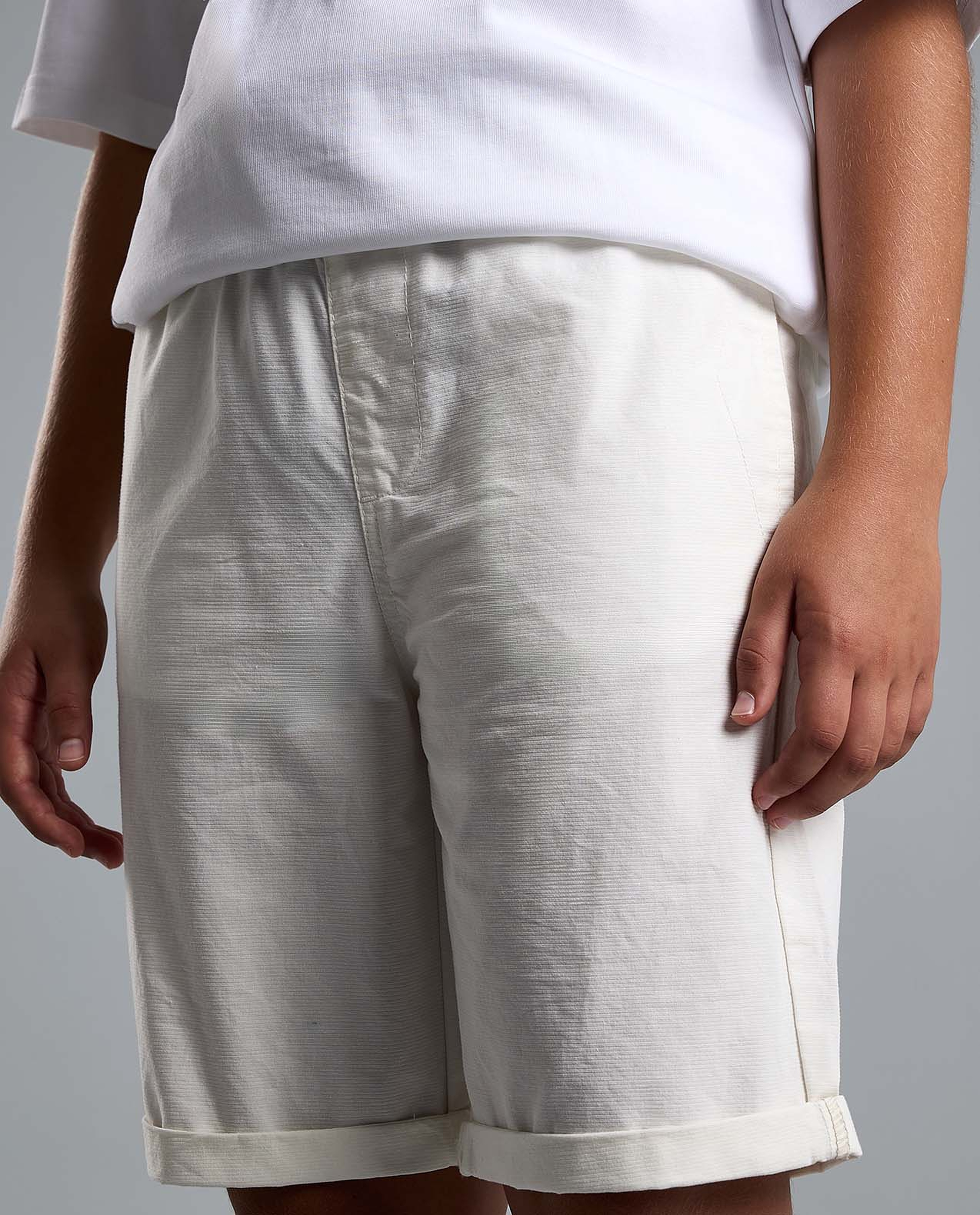 Textured Shorts with Drawstring Waist