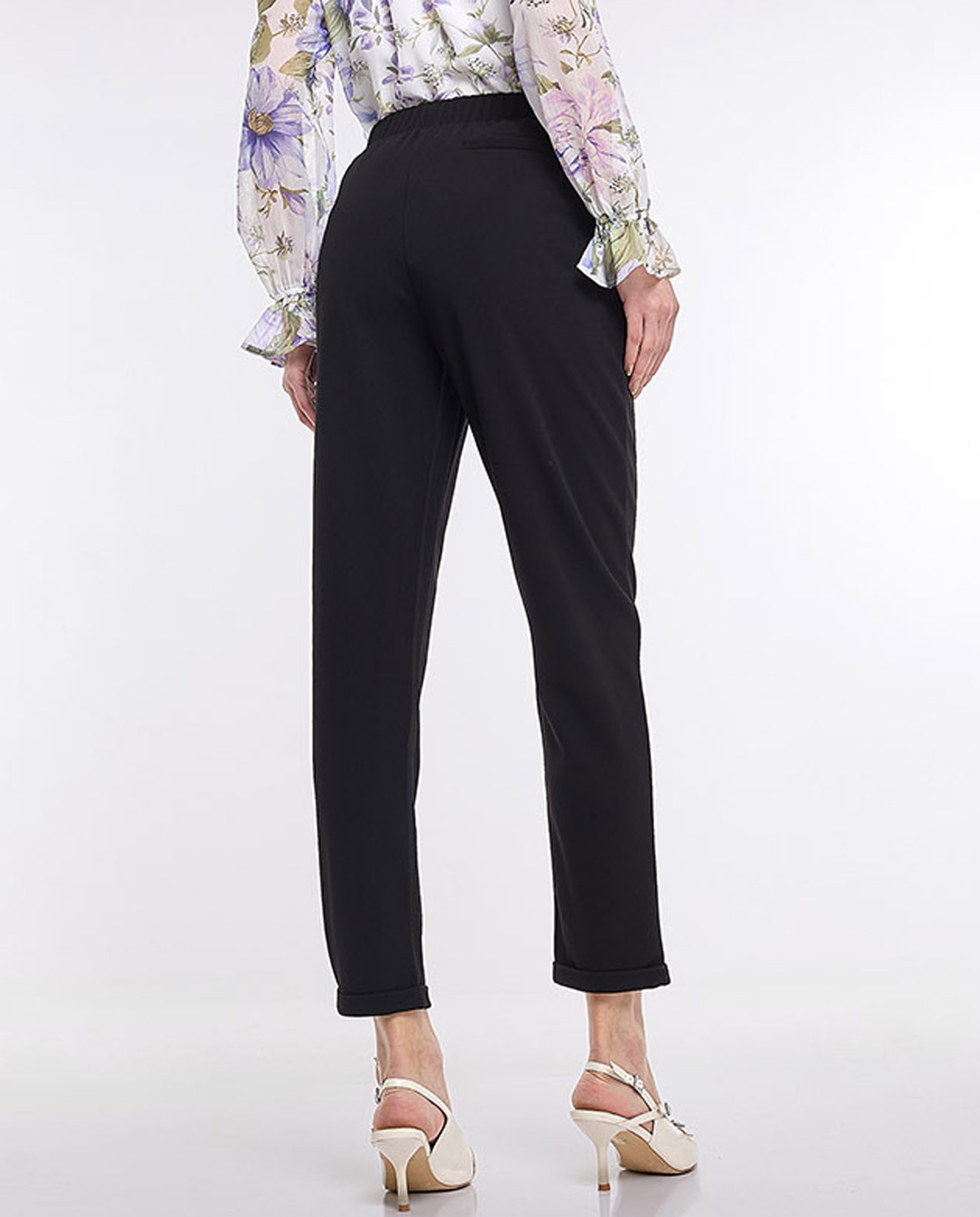 Pleat Detail Slim Fit Pants with Elastic Waist
