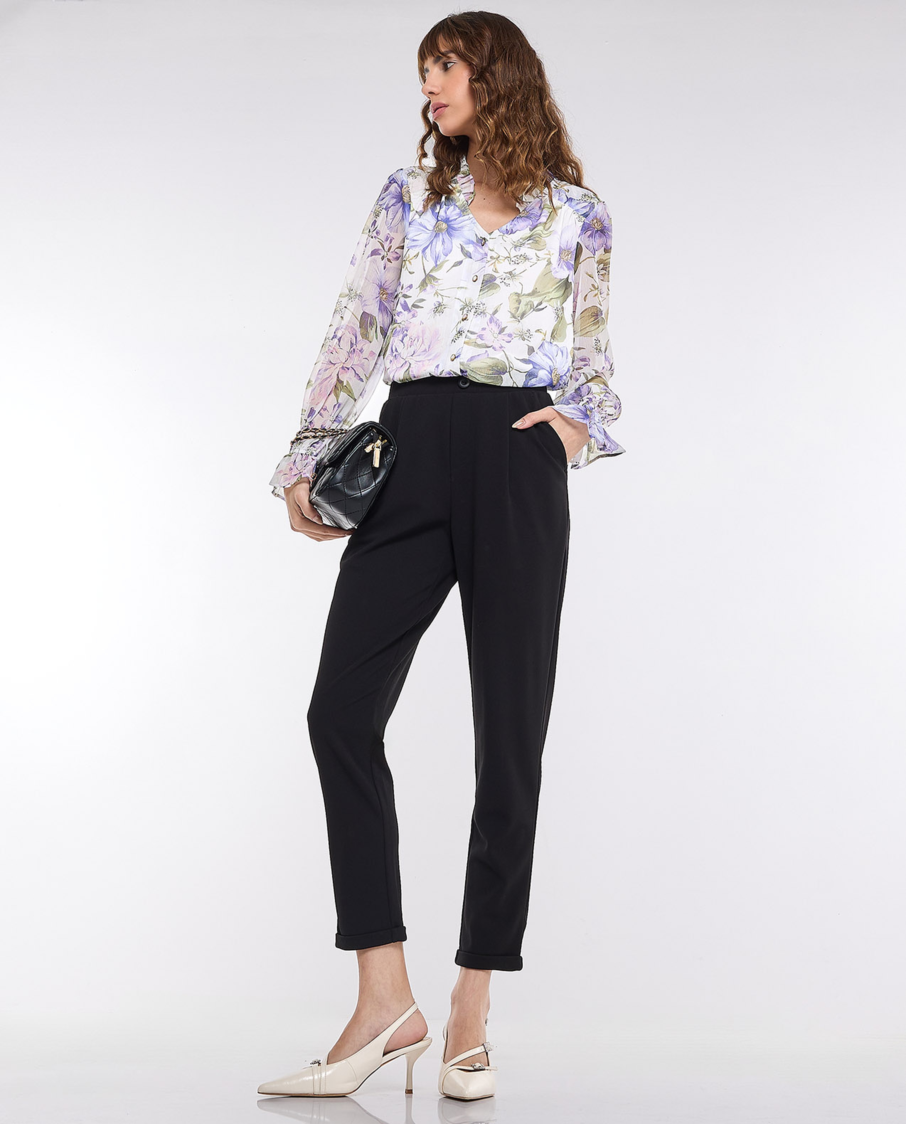 Pleat Detail Slim Fit Pants with Elastic Waist