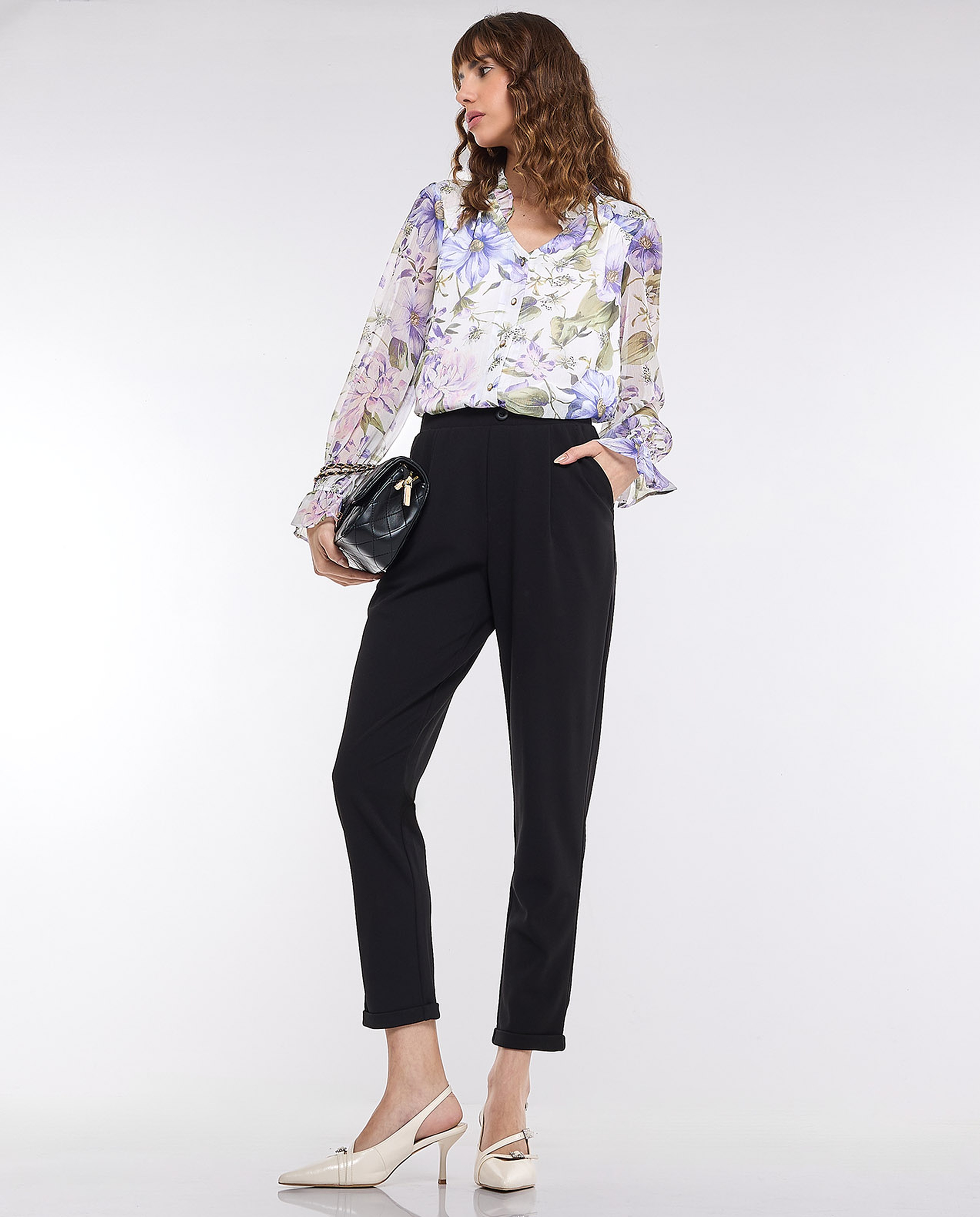 Pleat Detail Slim Fit Pants with Elastic Waist