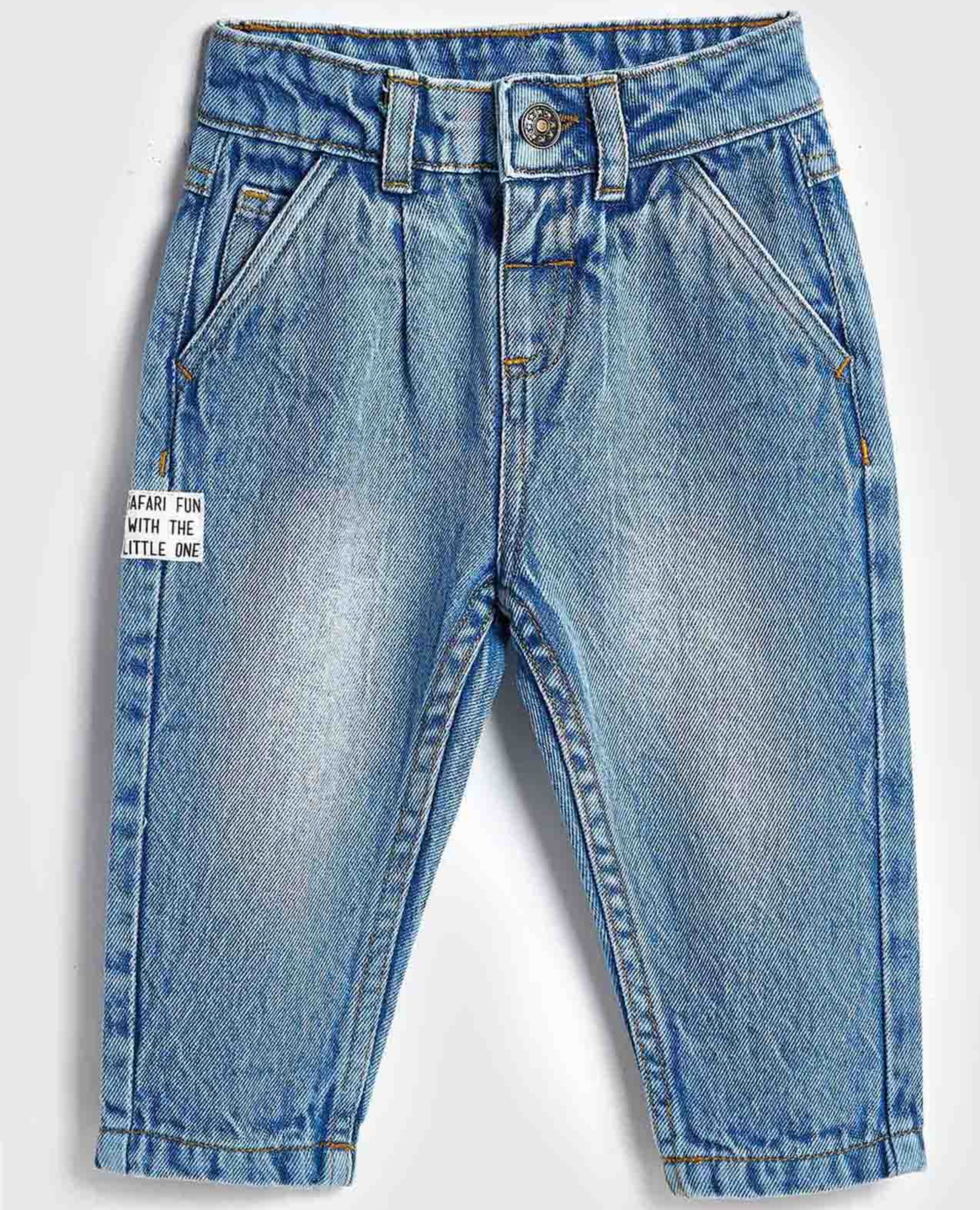 Faded Jeans with Button Closure