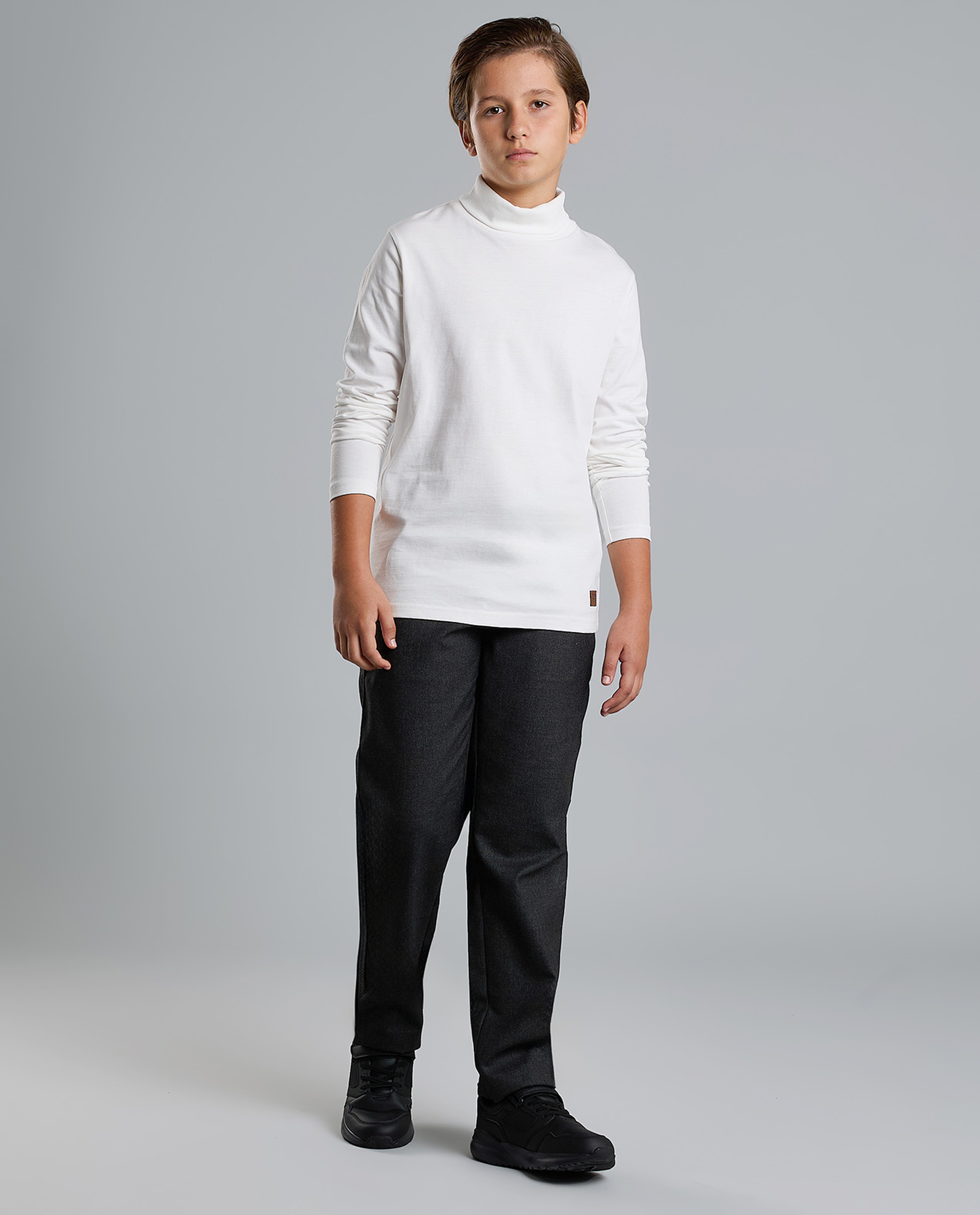 Solid T-Shirt with High Neck and Long Sleeves