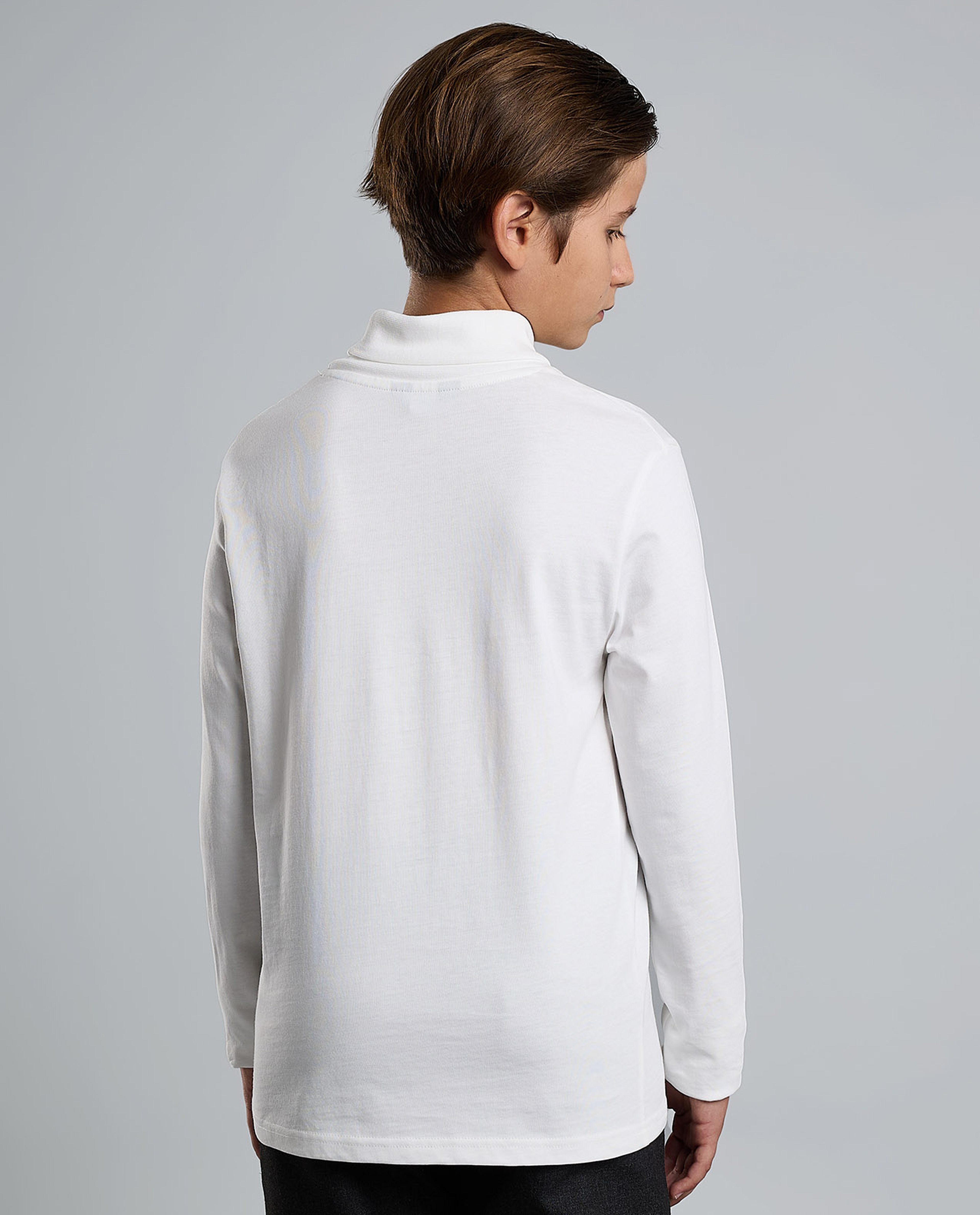 Solid T-Shirt with High Neck and Long Sleeves