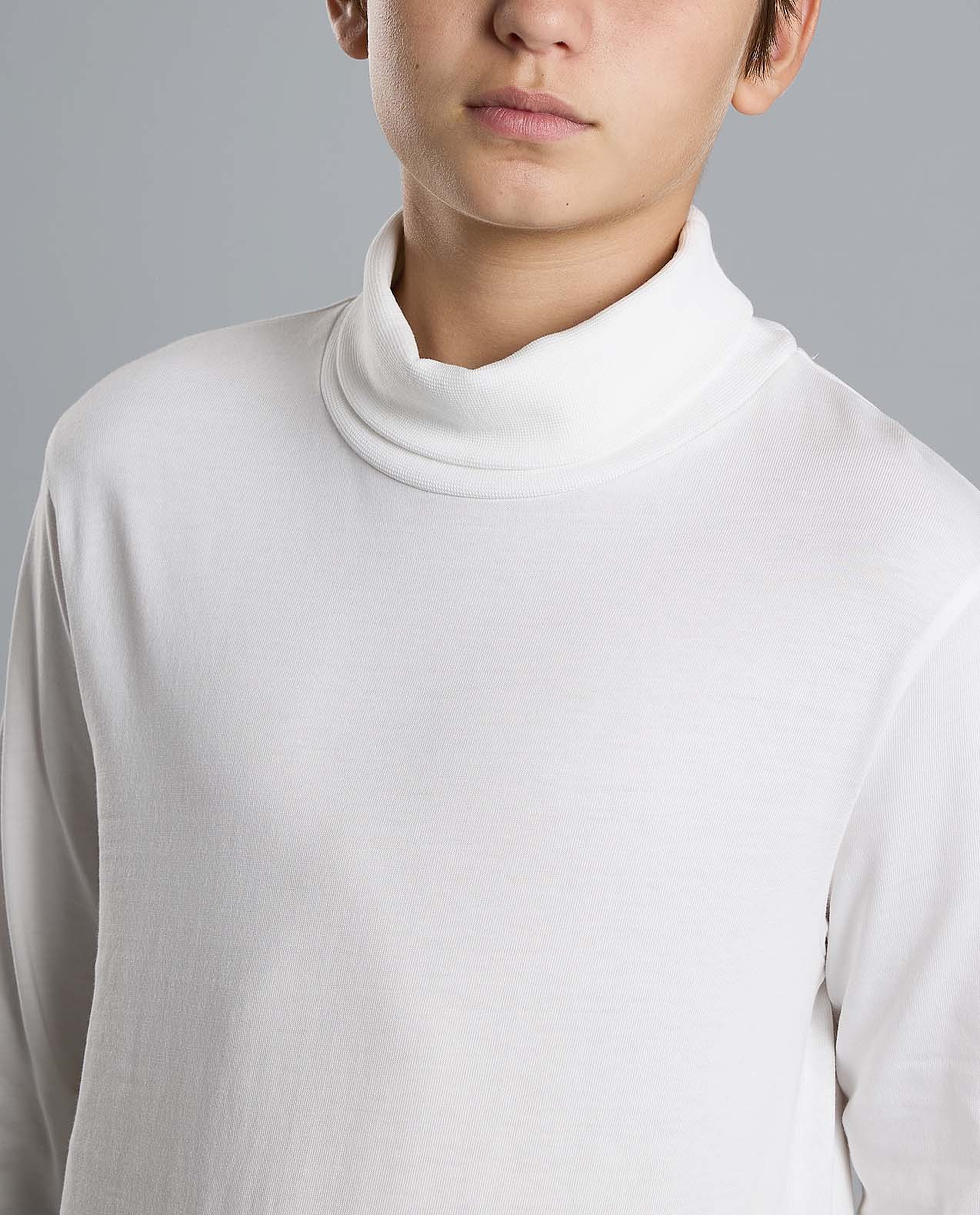 Solid T-Shirt with High Neck and Long Sleeves