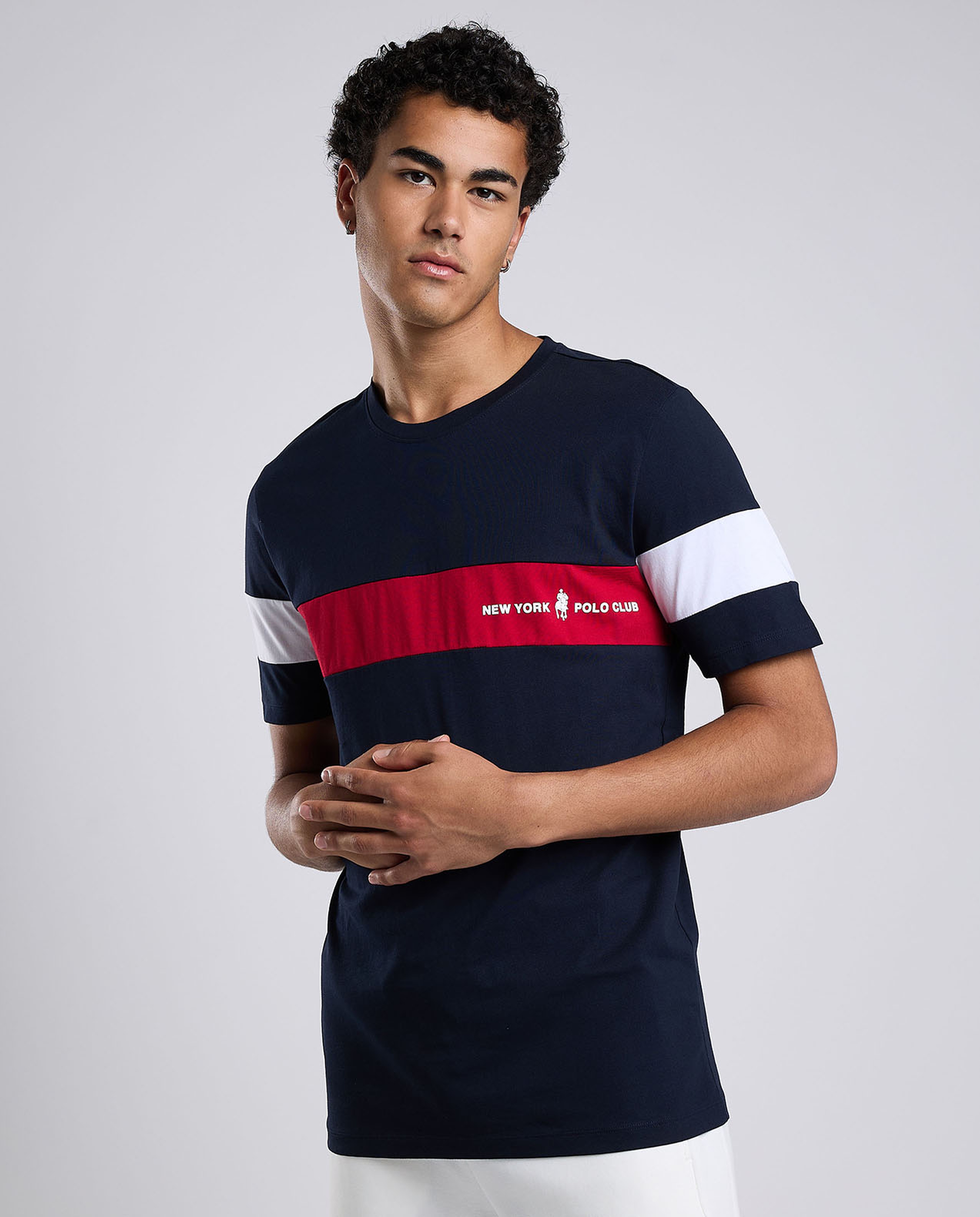 Color Block T-Shirt with Crew Neck and Short Sleeves