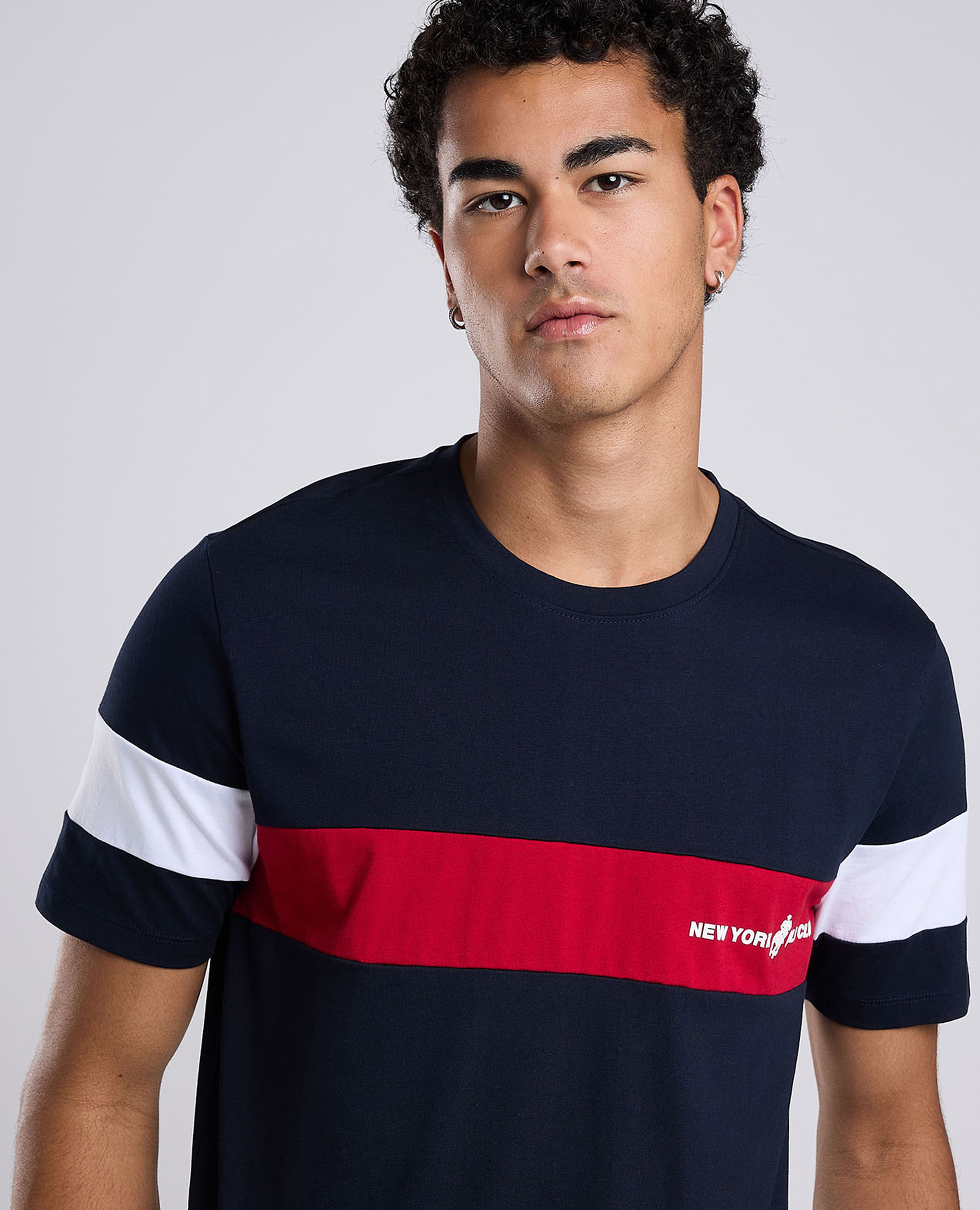 Color Block T-Shirt with Crew Neck and Short Sleeves