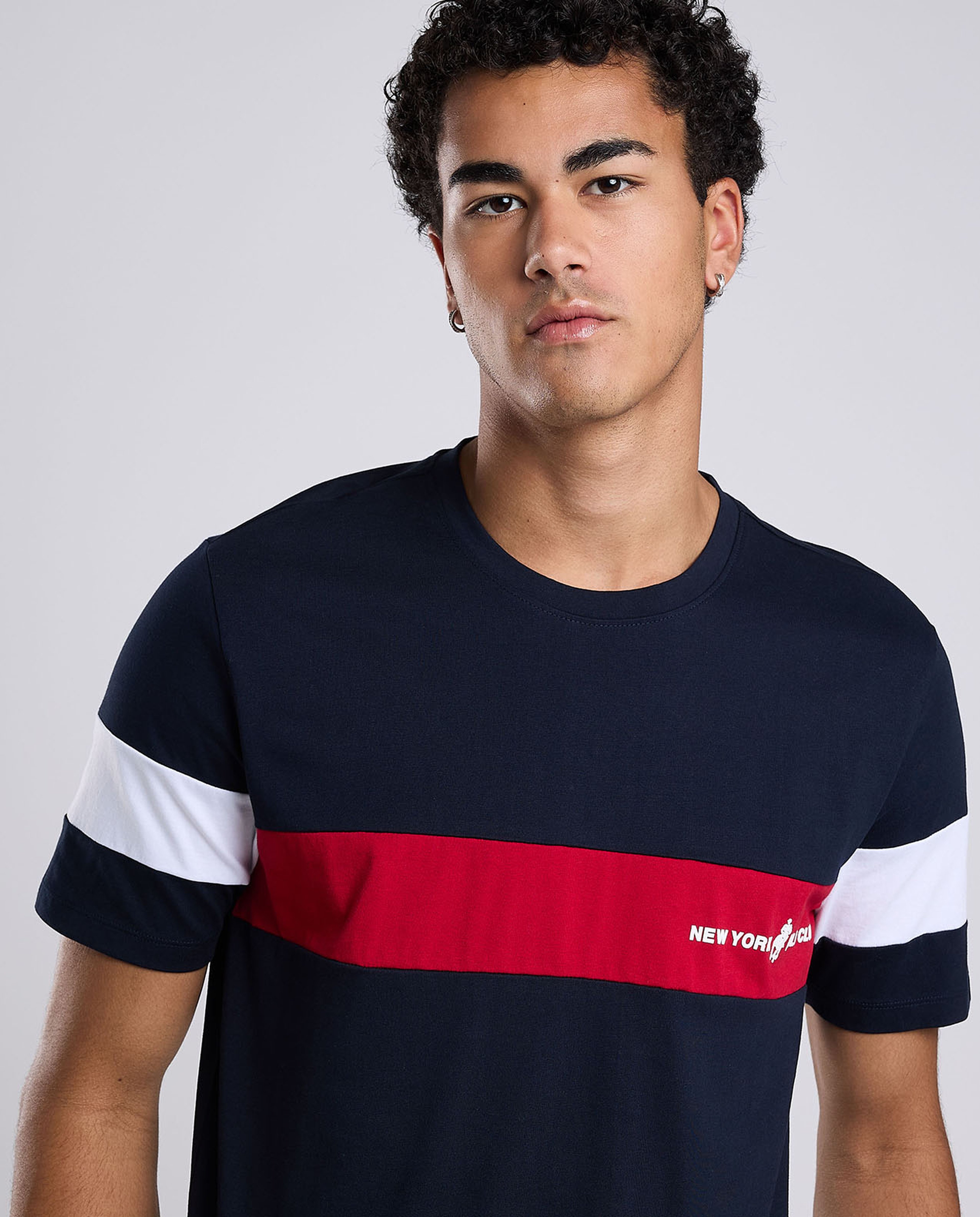 Color Block T-Shirt with Crew Neck and Short Sleeves