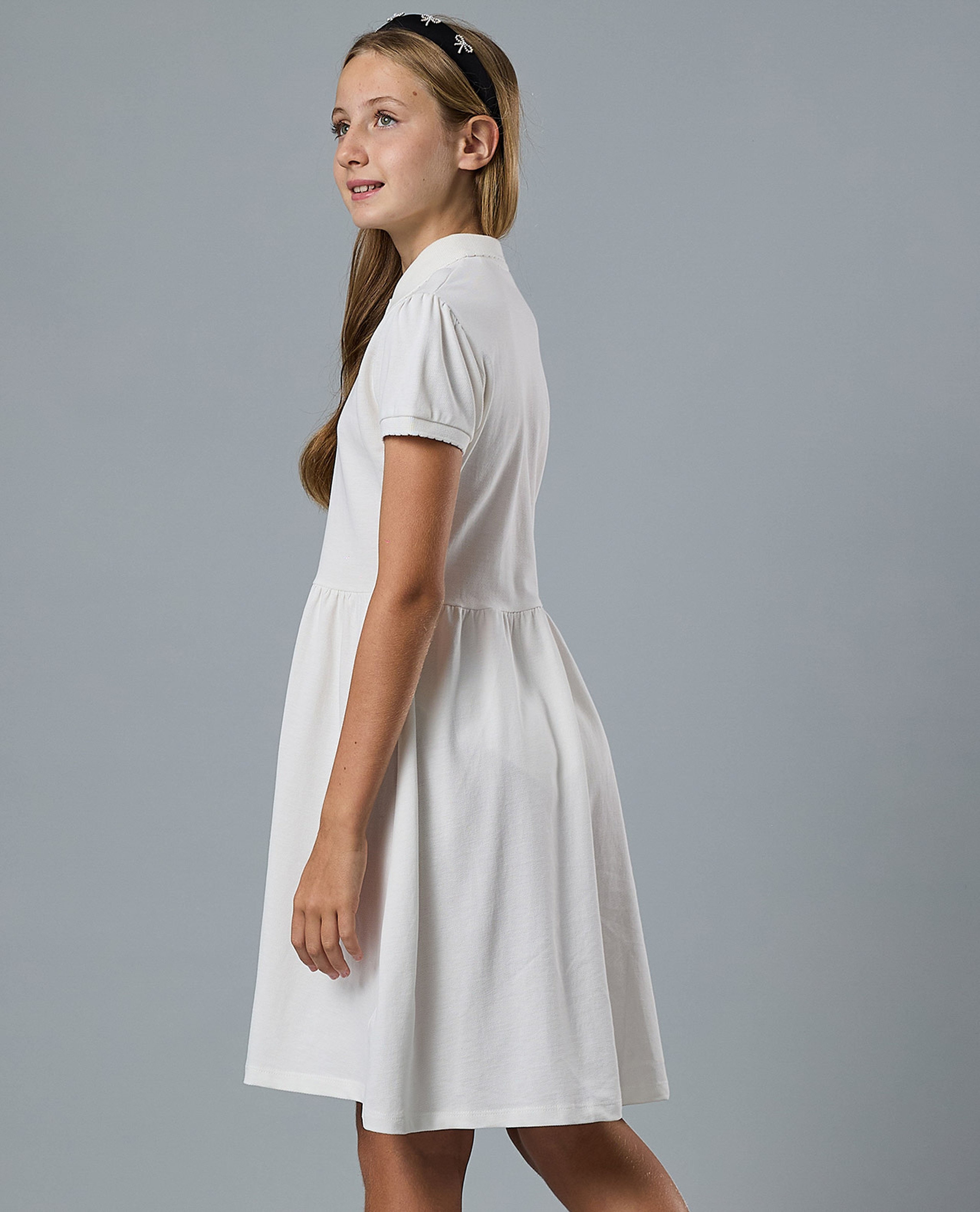 Solid Polo Dress with Short Sleeves