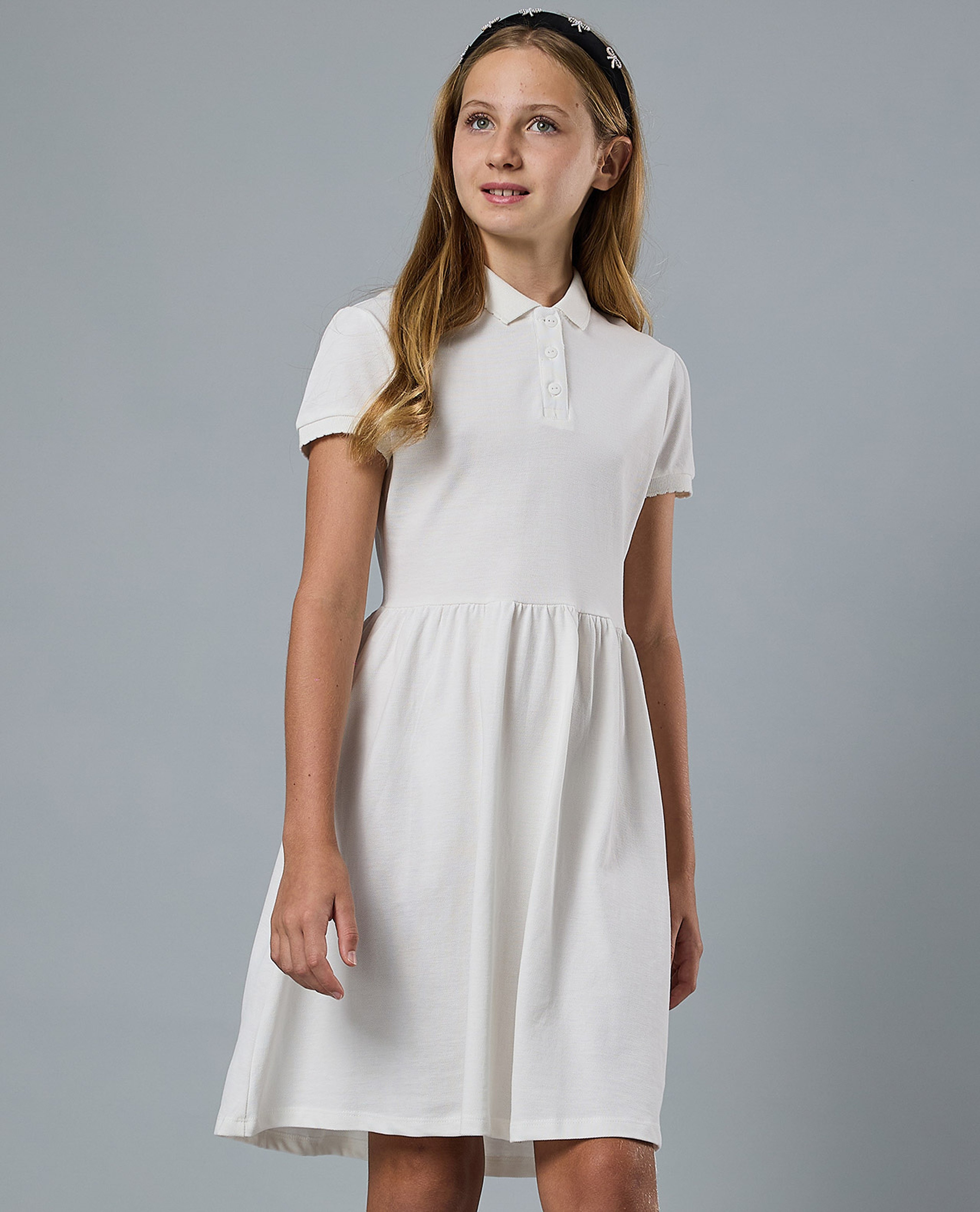 Solid Polo Dress with Short Sleeves
