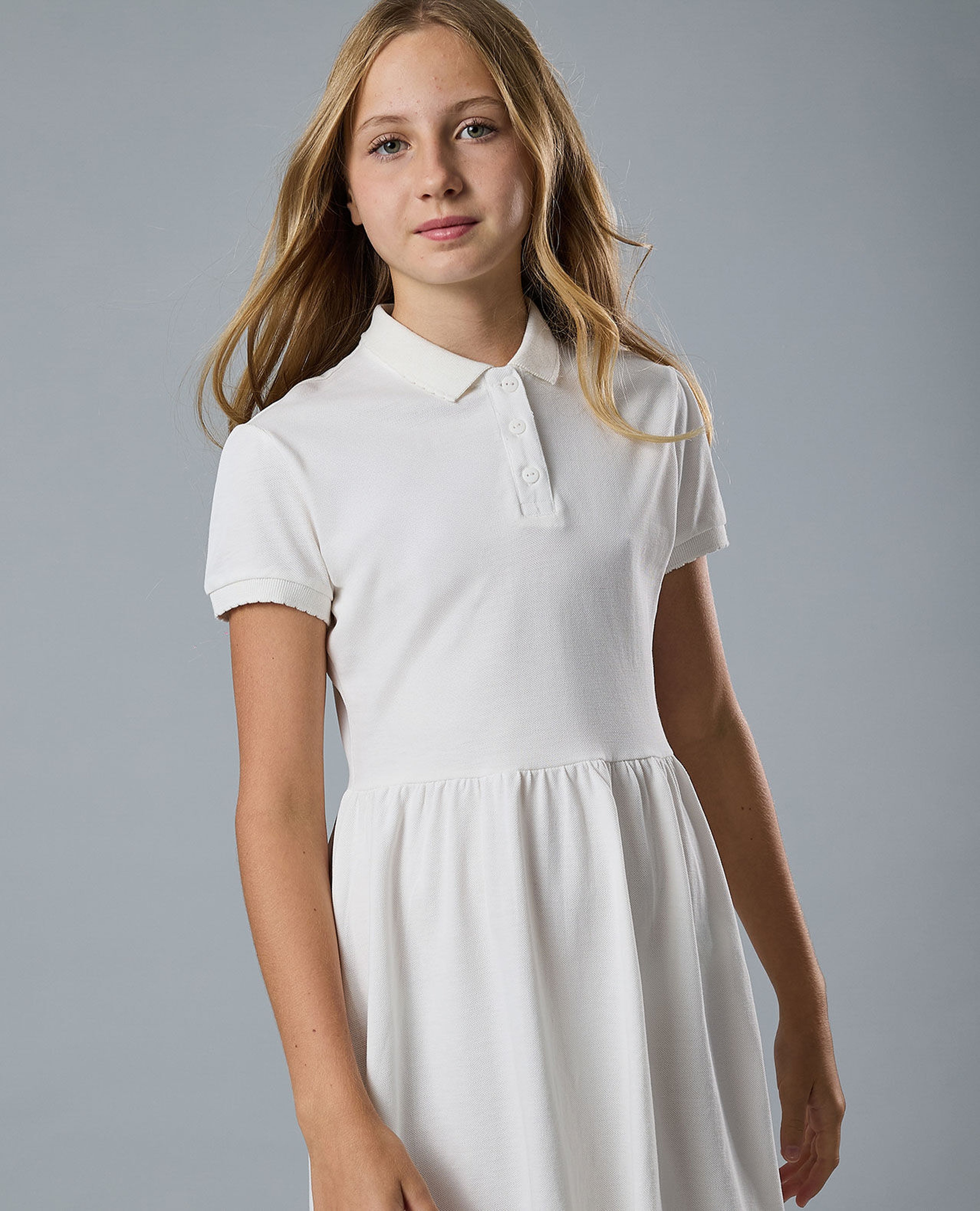 Solid Polo Dress with Short Sleeves